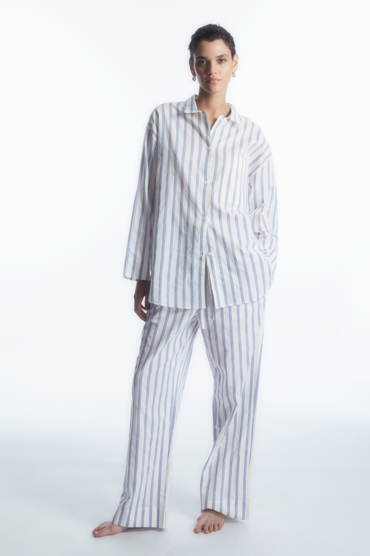 STRIPED PYJAMA SHIRT - WHITE / BLUE / STRIPED - 4