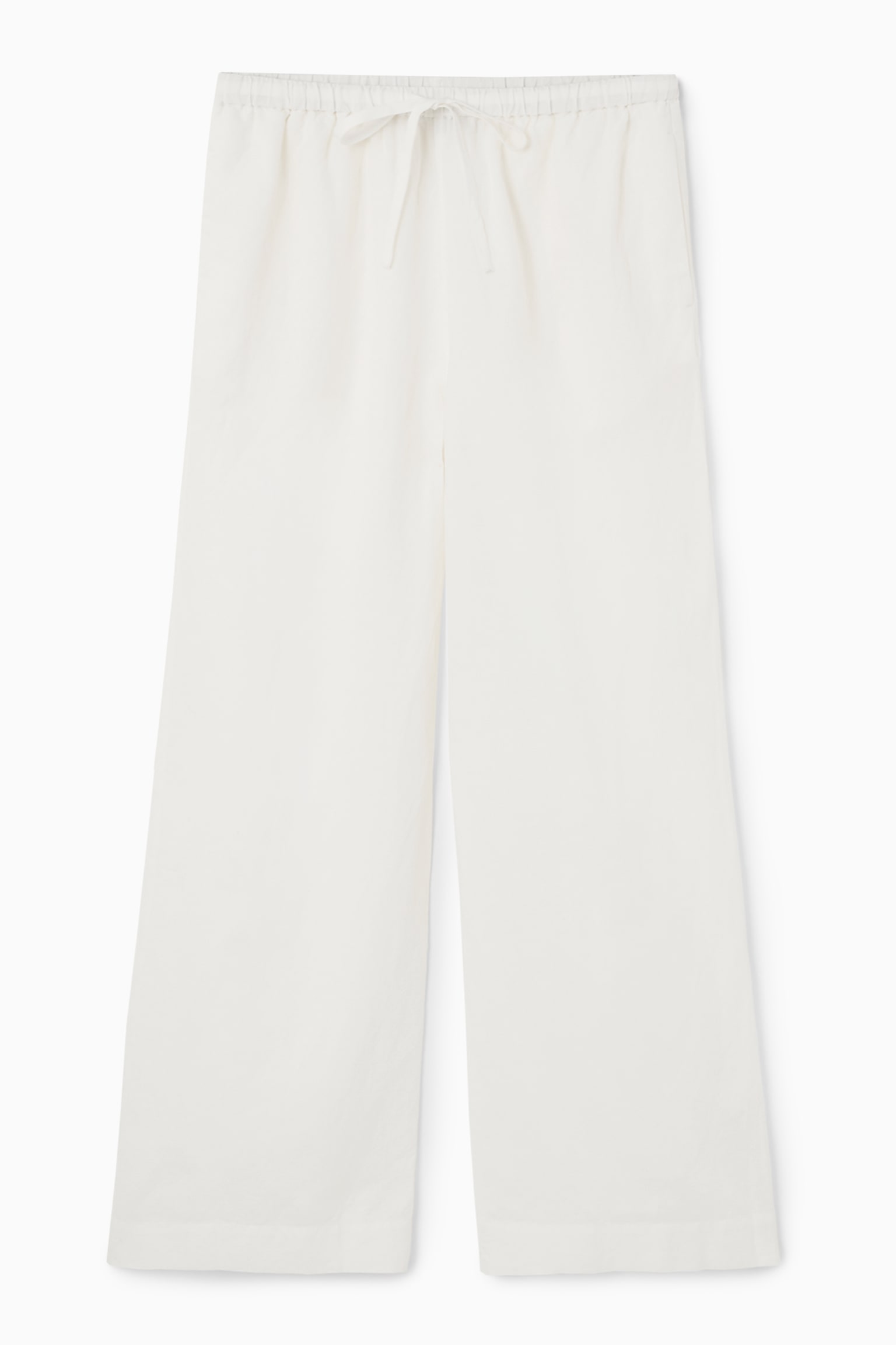 WIDE-LEG LINEN DRAWSTRING TROUSERS - WHITE/WASHED KHAKI - 2