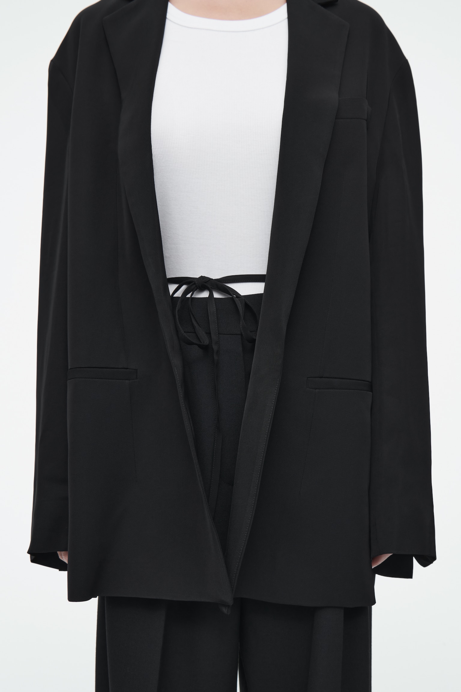 OVERSIZED TIE-FRONT BLAZER - BLACK/KHAKI GREEN - 5