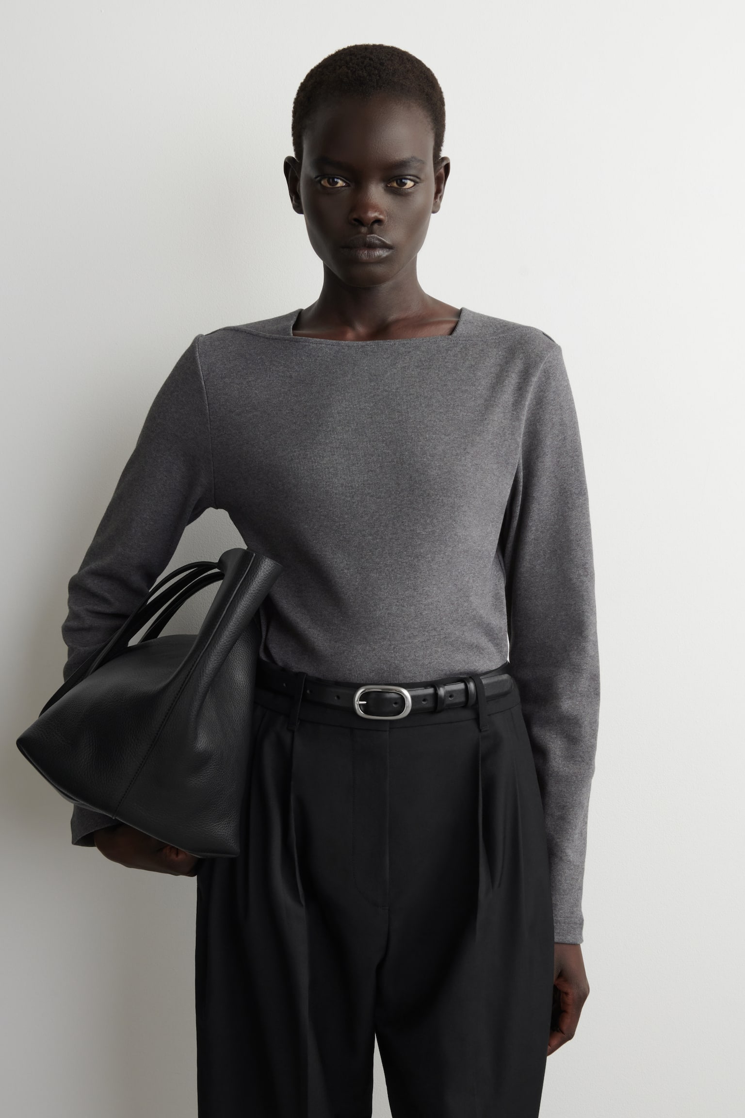 COTTON-JERSEY LONG-SLEEVED TOP - DARK GREY/ecru - 1