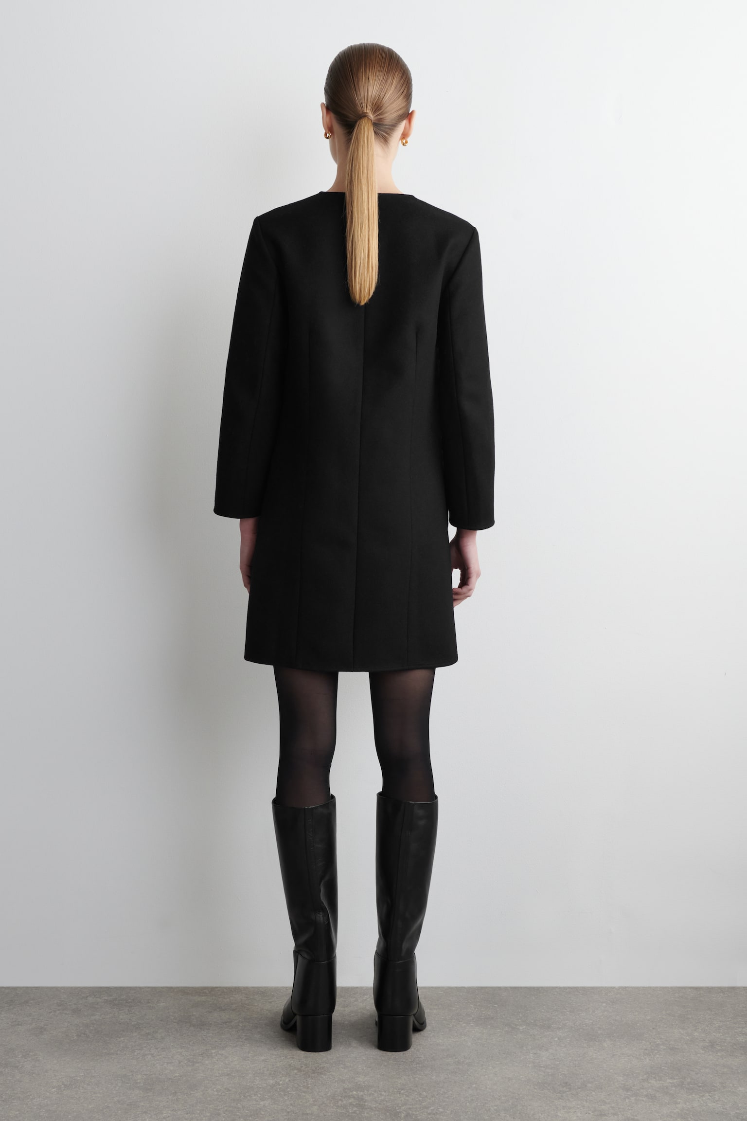 Mini-jurk van wol met lange mouwen - ZWART - 6