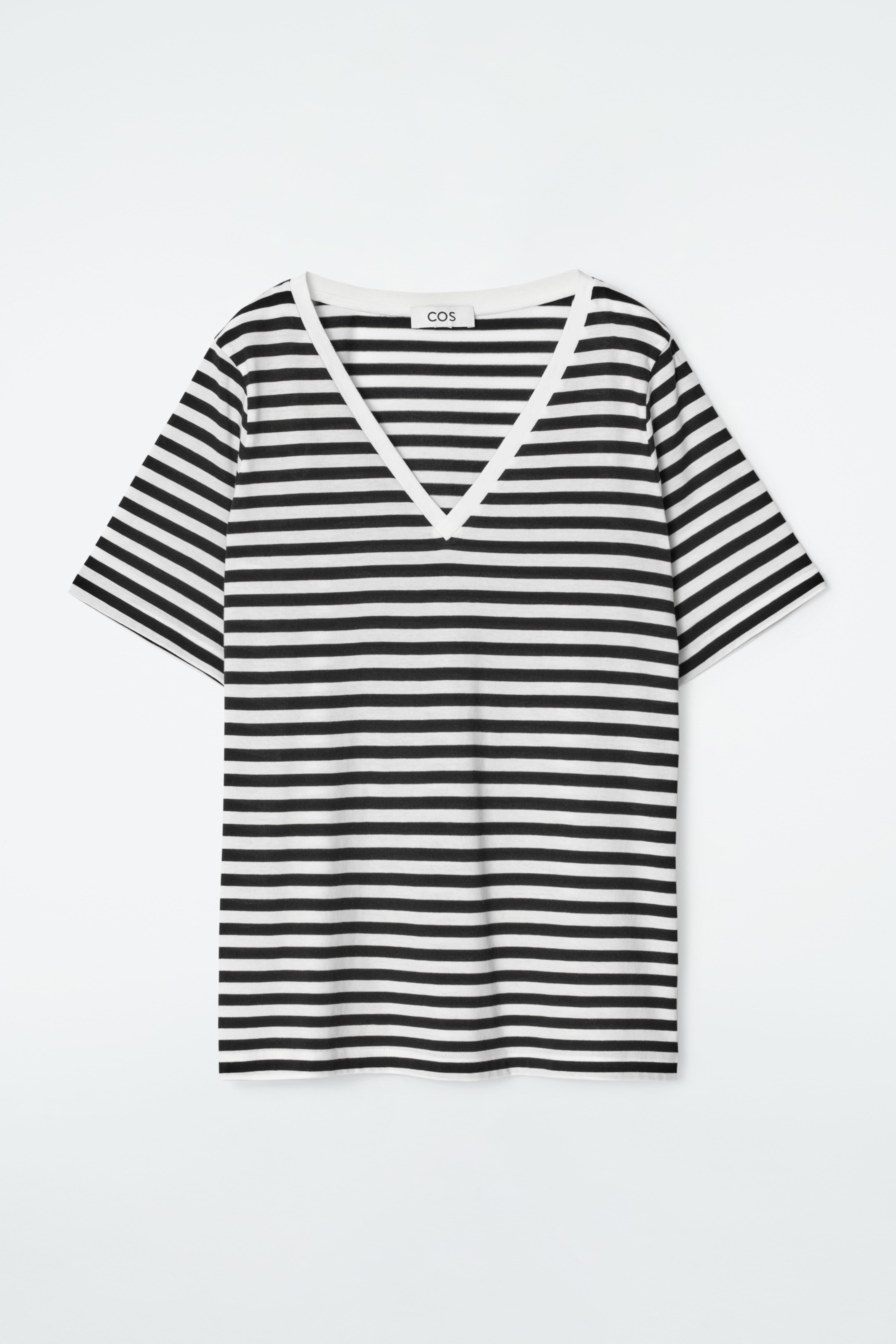 T-SHIRT 24/7 CON SCOLLO A V DAL TAGLIO REGOLARE - NERO / BIANCO / RIGHE