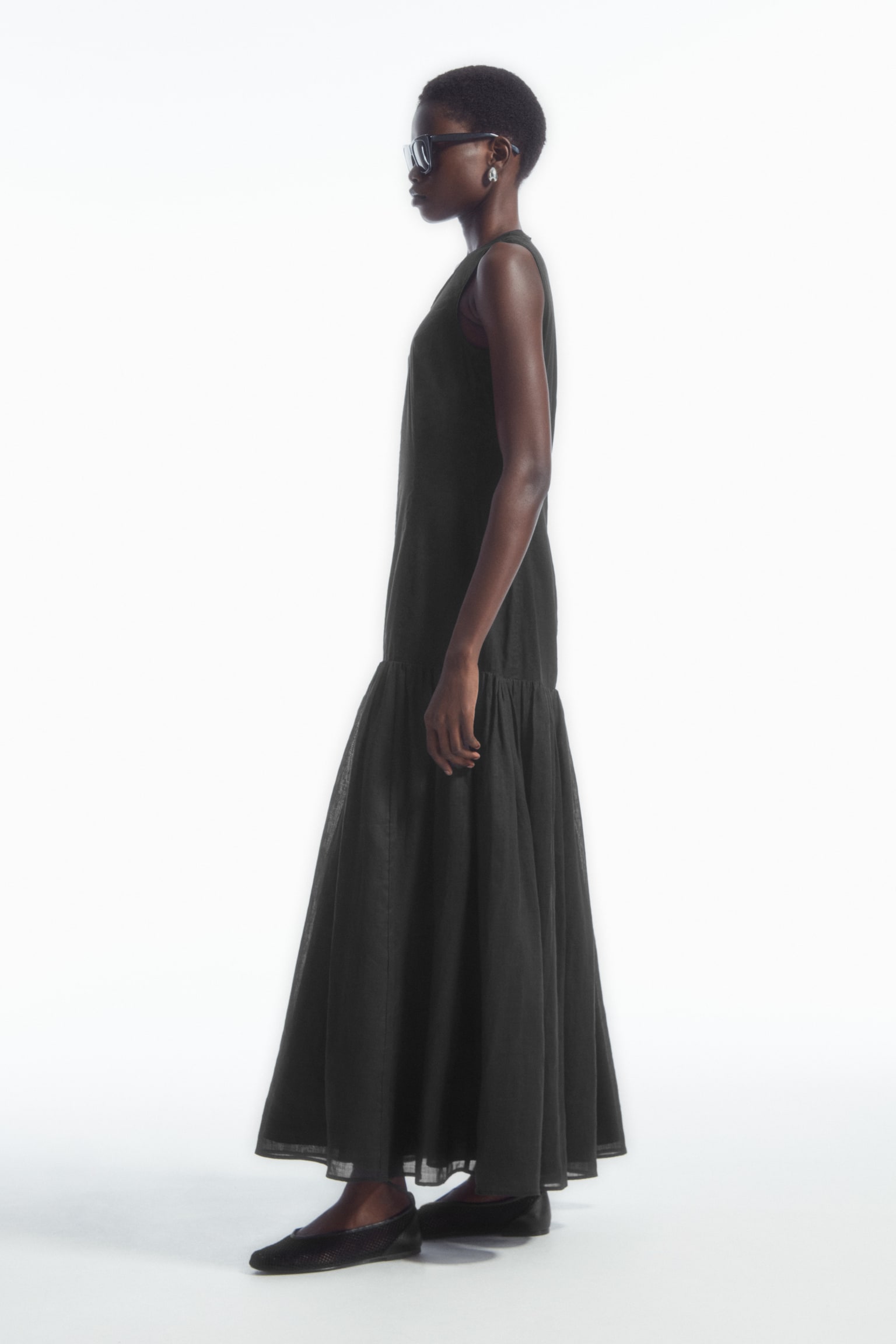 DROPPED-WAIST MAXI DRESS - BLACK - 4