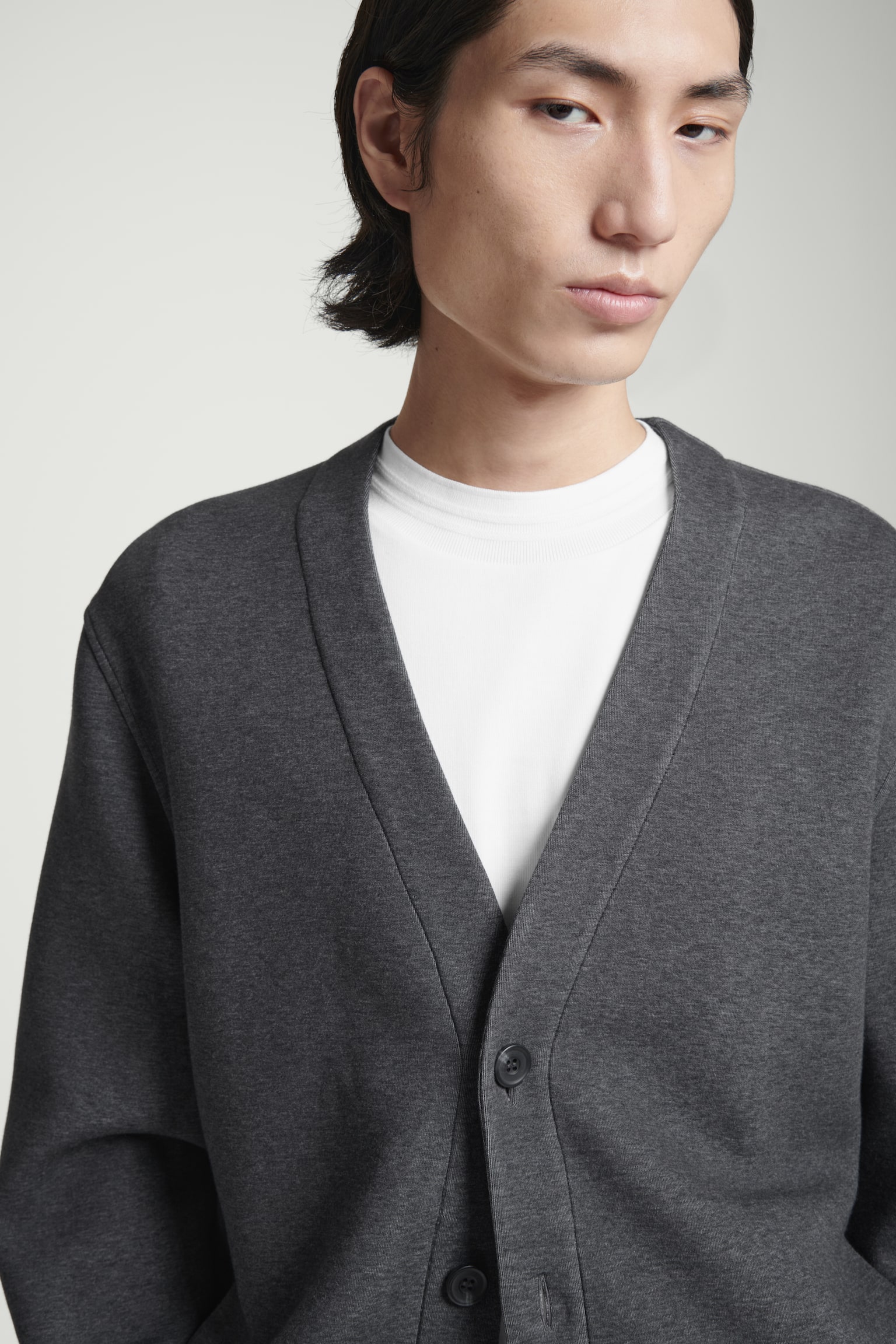 SCUBA-JERSEY V-NECK CARDIGAN - GREY/BLACK - 7