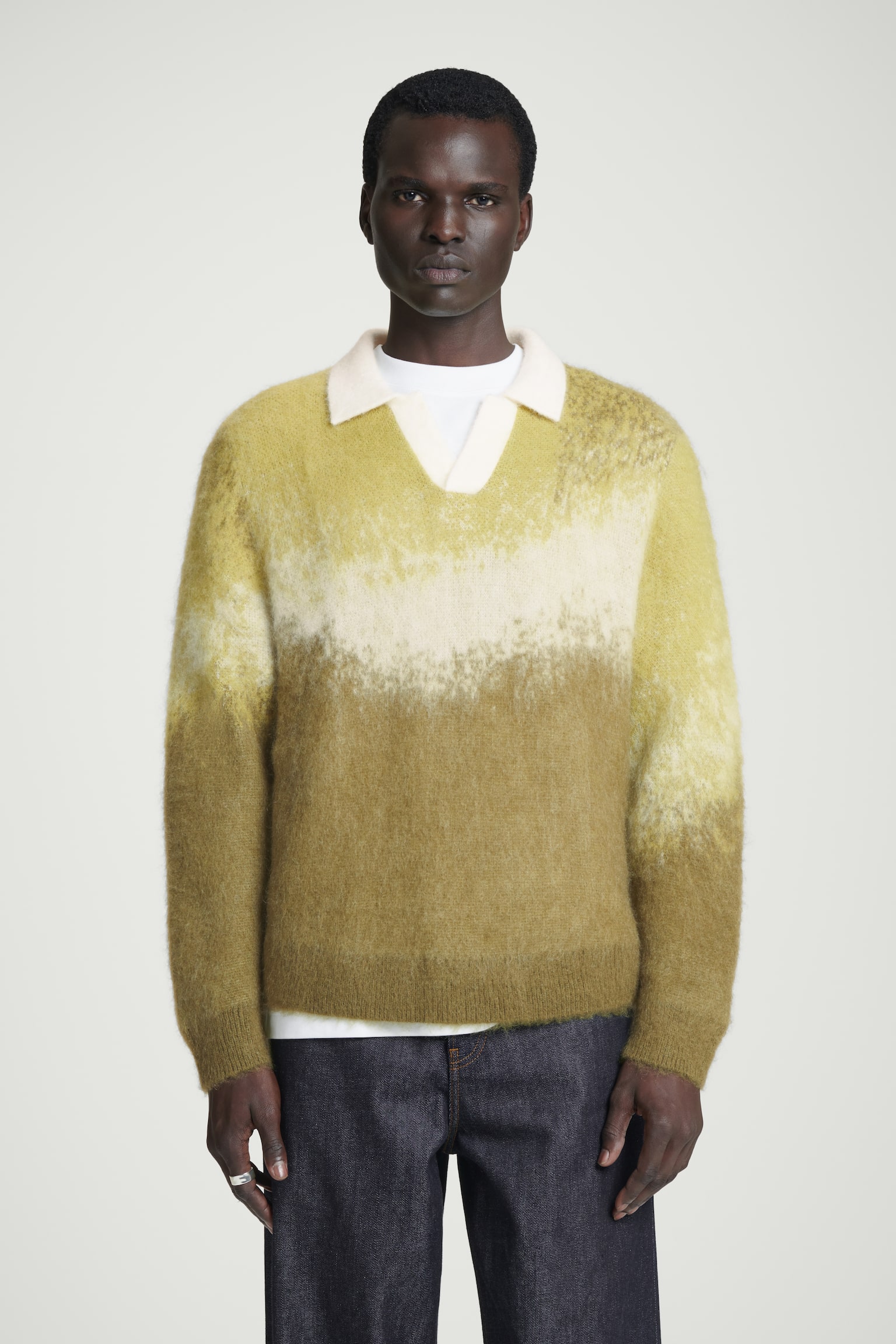 BRUSHED MOHAIR-BLEND POLO JUMPER - YELLOW / SAND - 1