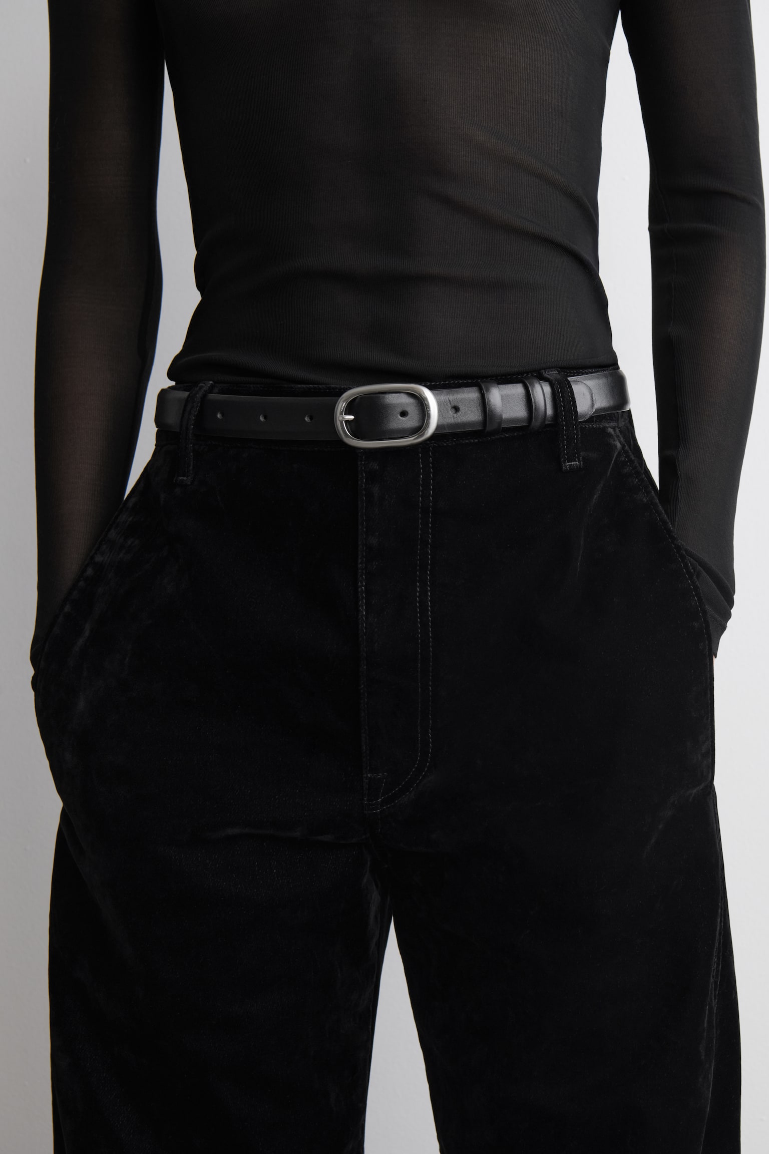FLOCKED-DENIM BARREL-LEG NADRÁG - FEKETE - 6