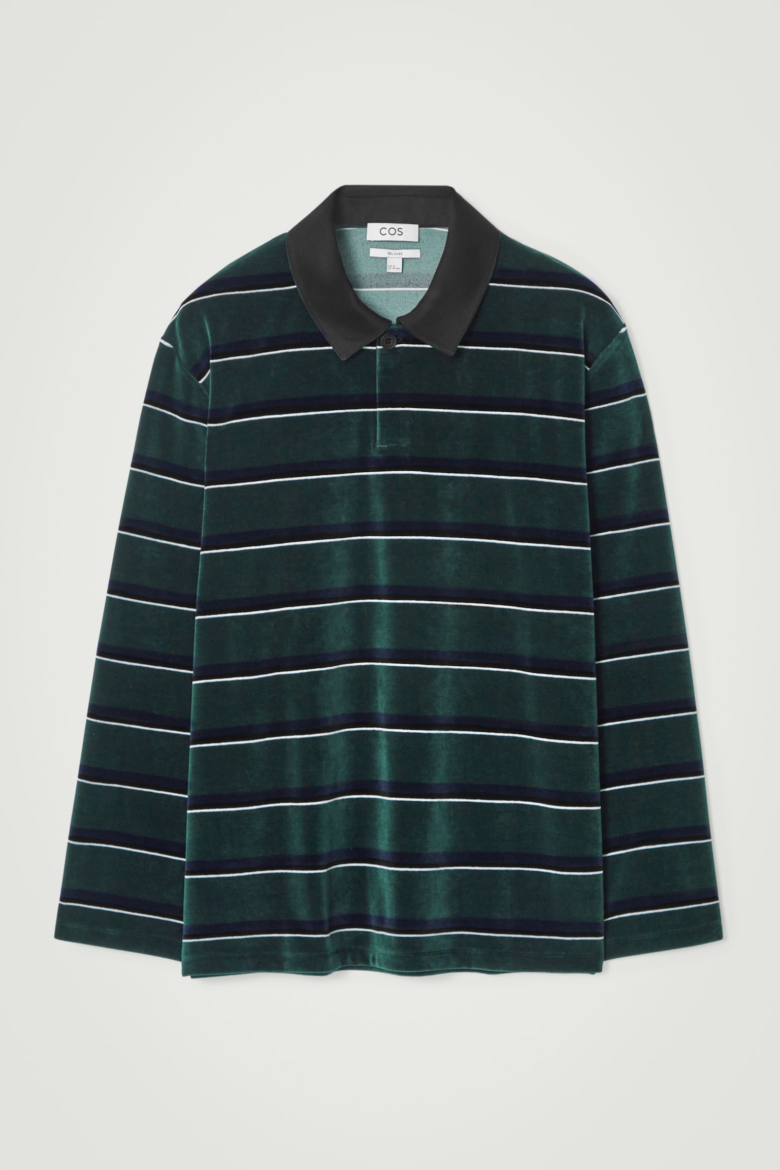 STRIPED VELVET LONG-SLEEVED POLO SHIRT - EMERALD / STRIPED - 2