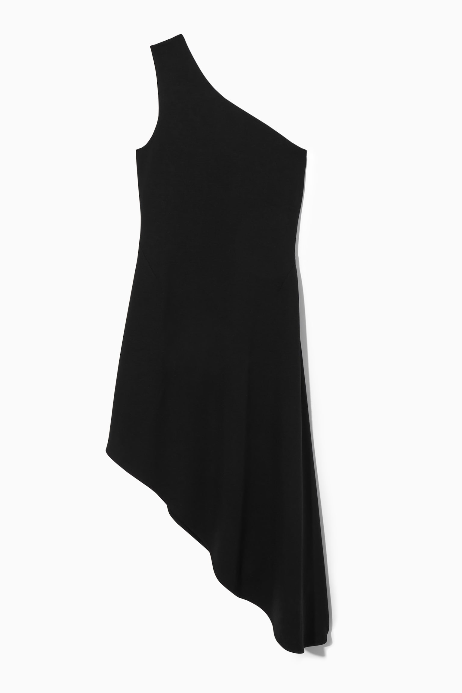 ASYMMETRIC ONE-SHOULDER MIDI DRESS - BLACK - 1