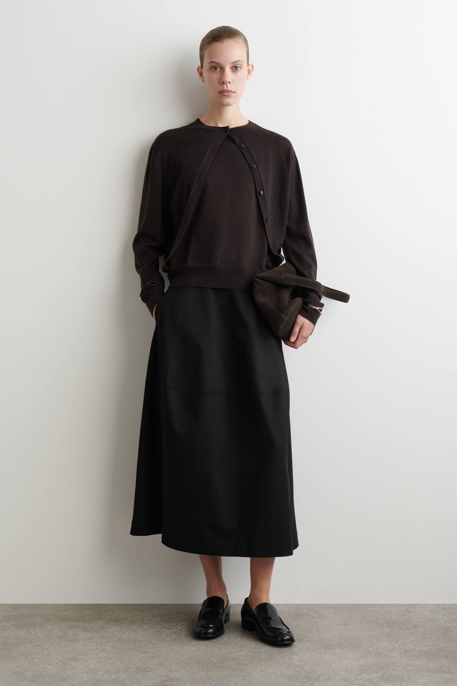 VOLUMINOUS COTTON MIDI SKIRT - ČERNÉ - 1