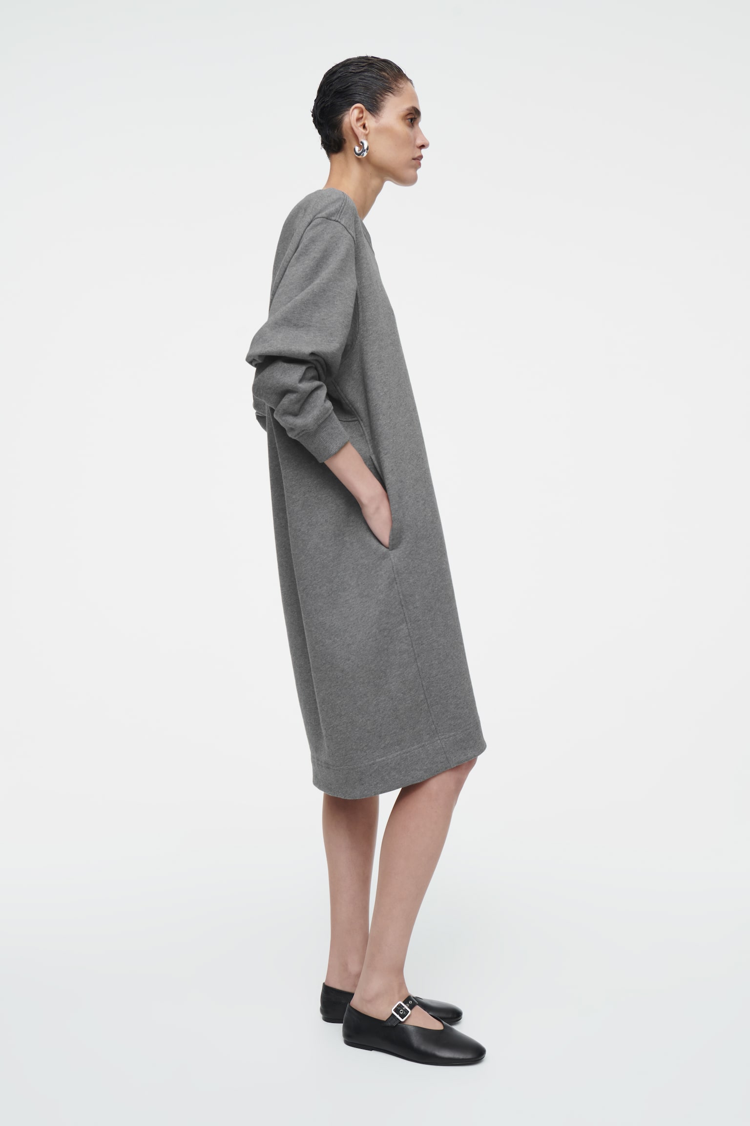 OVERSIZED SWEATSHIRT MIDI DRESS - GREY MÉLANGE - 3