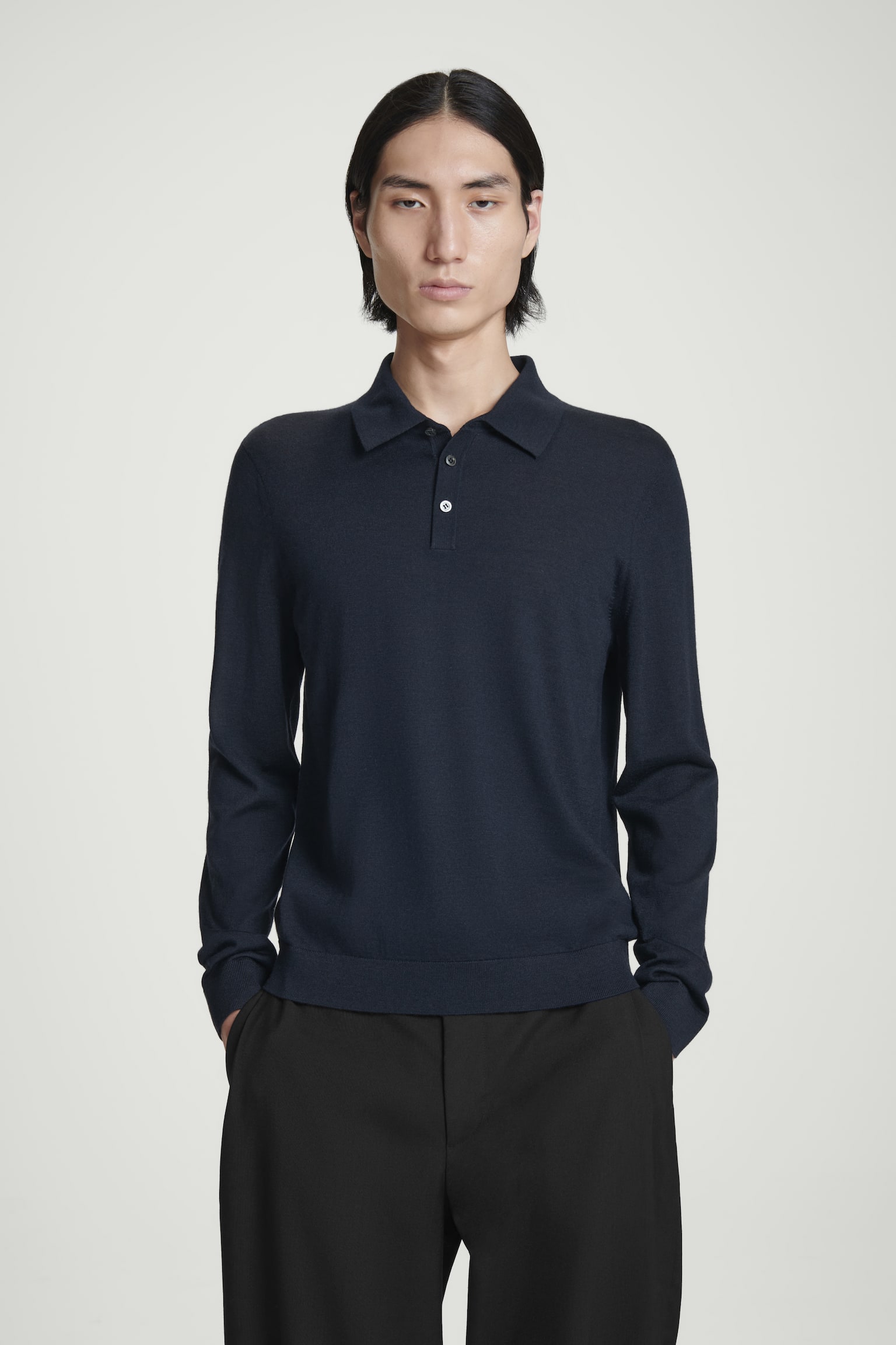 SLIM MERINO WOOL POLO SHIRT - NAVY/BLACK/BROWN/DUSTY BLUE - 1