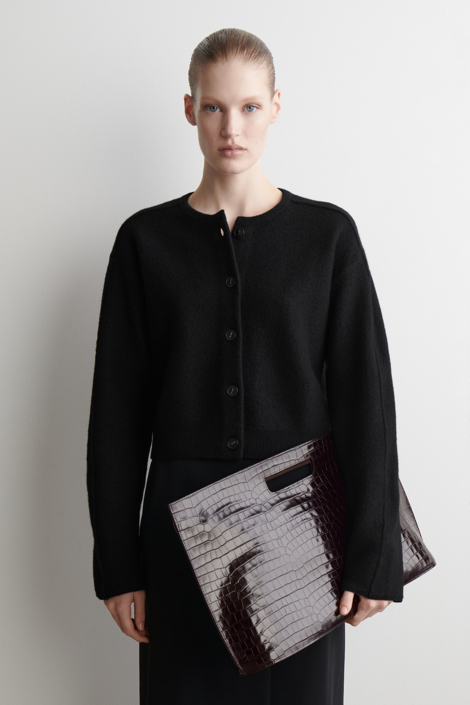 GEKOKT WOL VEST - ZWART/BRUIN - 1