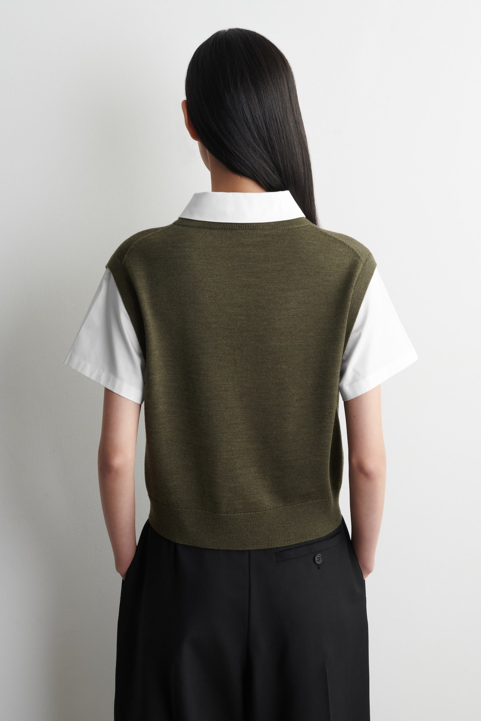 HEMD UND PULLUNDER AUS MERINOWOLLE - KHAKI/WEISS - 7