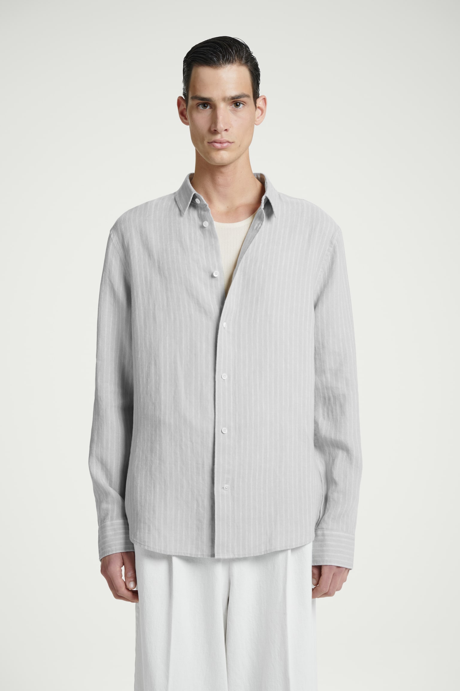 RELAXED STRIPED LINEN LONG-SLEEVED SHIRT - GREY / STRIPED/WHITE / STRIPED/GREEN / CREAM / STRIPED - 1