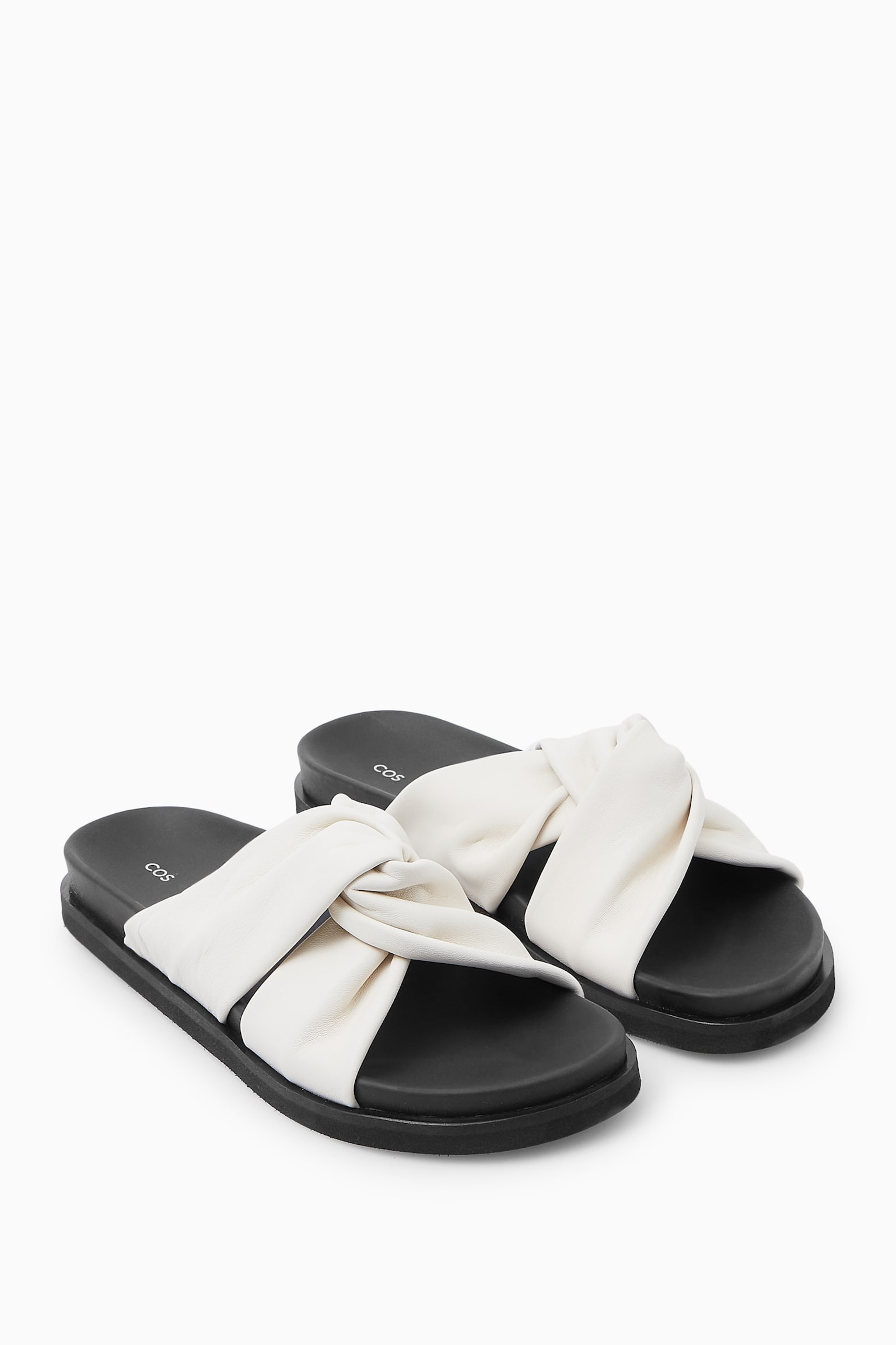 CROSSOVER LEATHER SLIDES - WHITE/BLACK - 6