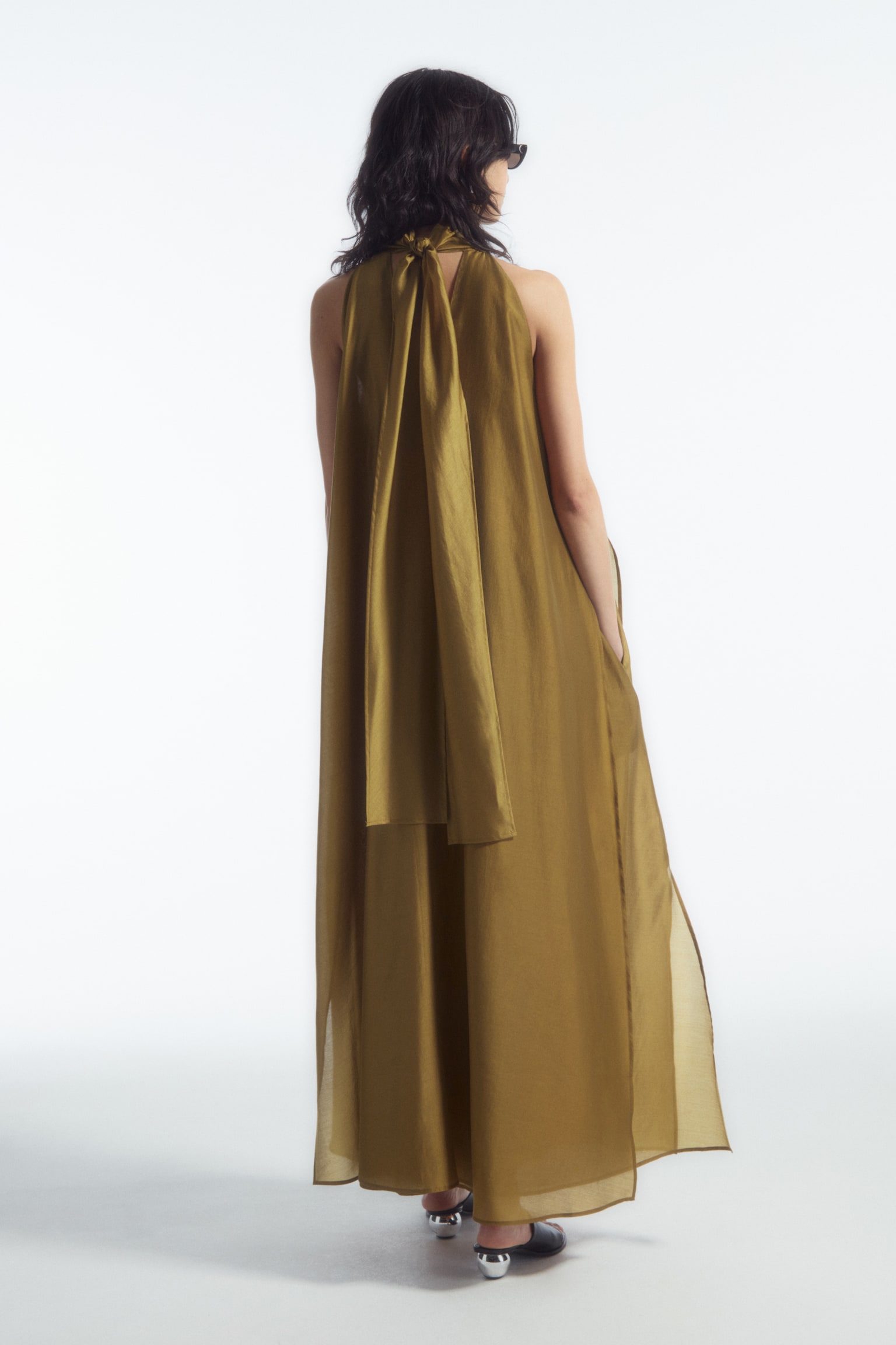 HALTERNECK A-LINE MAXI DRESS - OCHRE/BLACK - 6