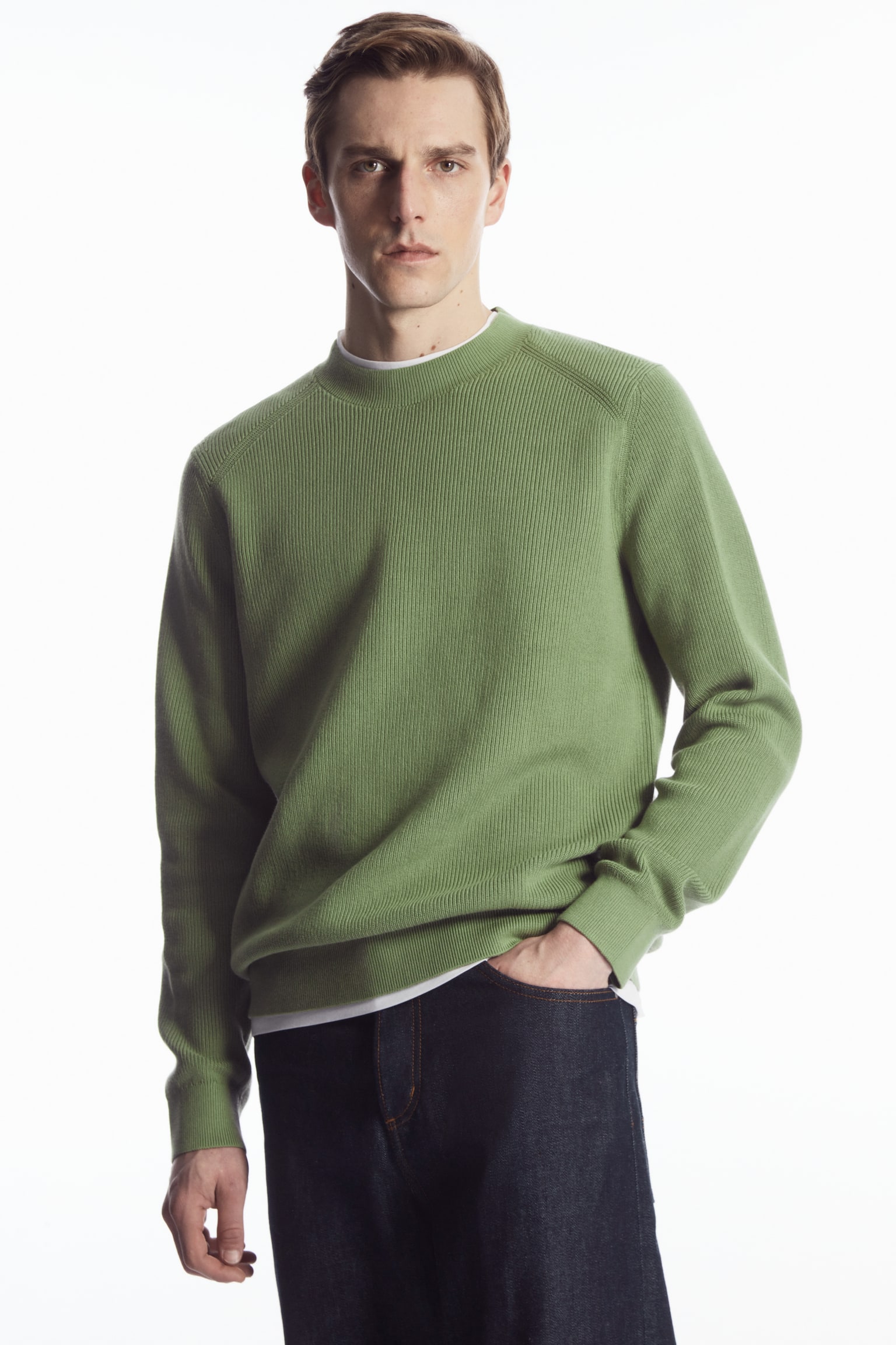 REGULAR RIBBED-KNIT COTTON JUMPER - KHAKI GREEN/BLACK/BEIGE/BRIGHT GREEN/NAVY - 1