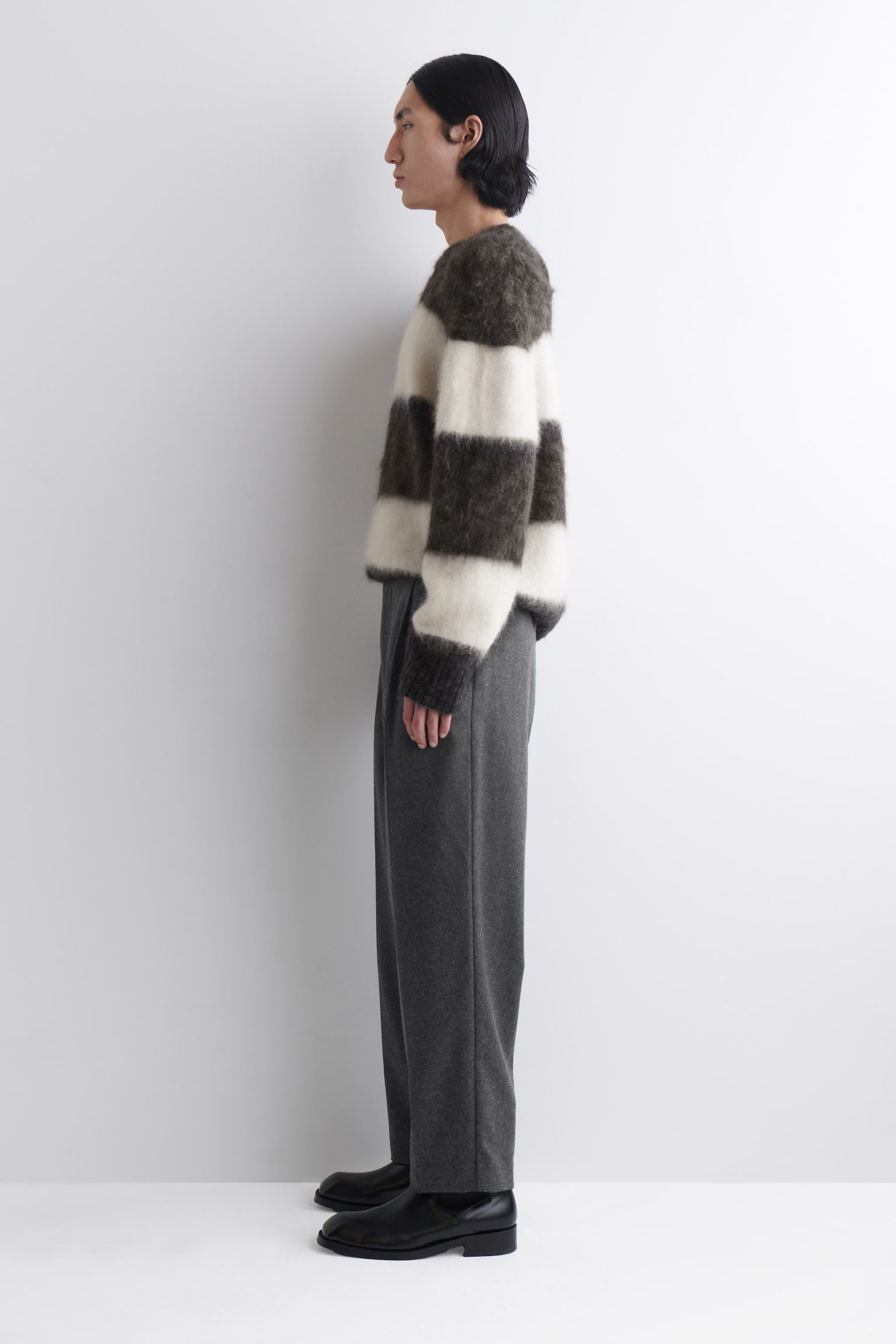 PLEATED WOOL RELAXED-FIT STRAIGHT-LEG TROUSERS - MÖRKGRÅ MELERING - 7