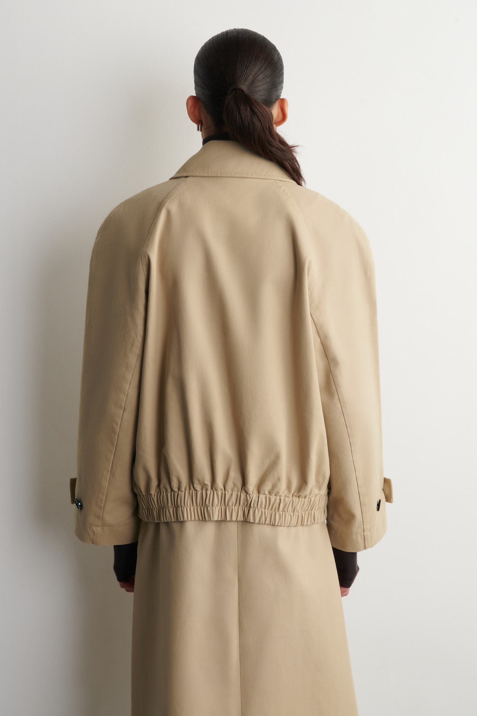 Ronde katoenen blousonjas - buinbeige/ZWART - 3