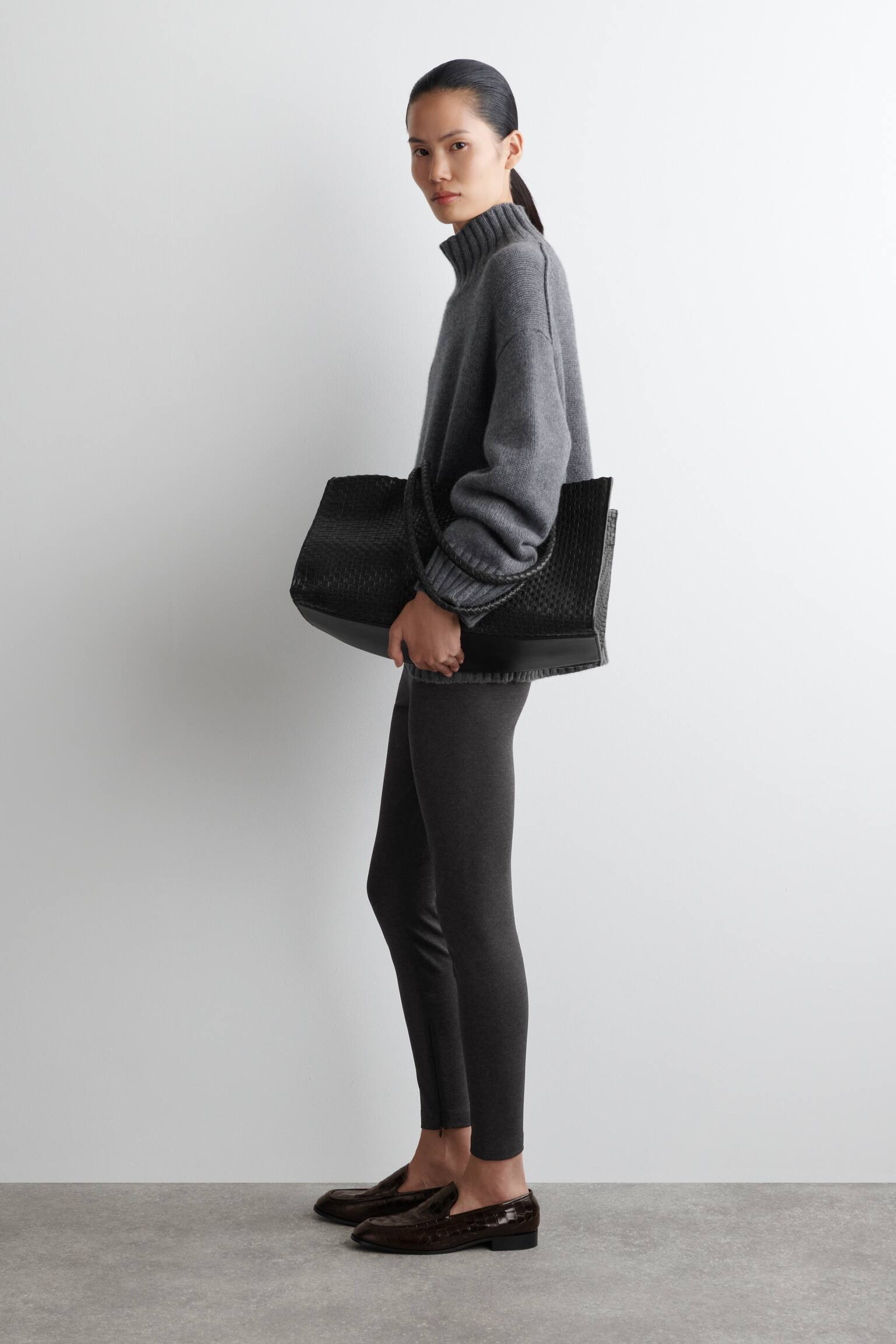 ZIPPED-CUFF LEGGINGS - ТЪМНОСИВ МЕЛАНЖ - 3