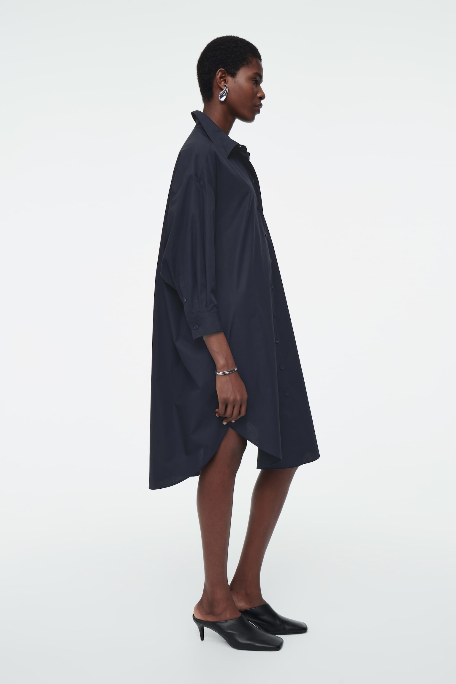 OVERSIZED DRAPED SHIRT DRESS - NAVY - 4