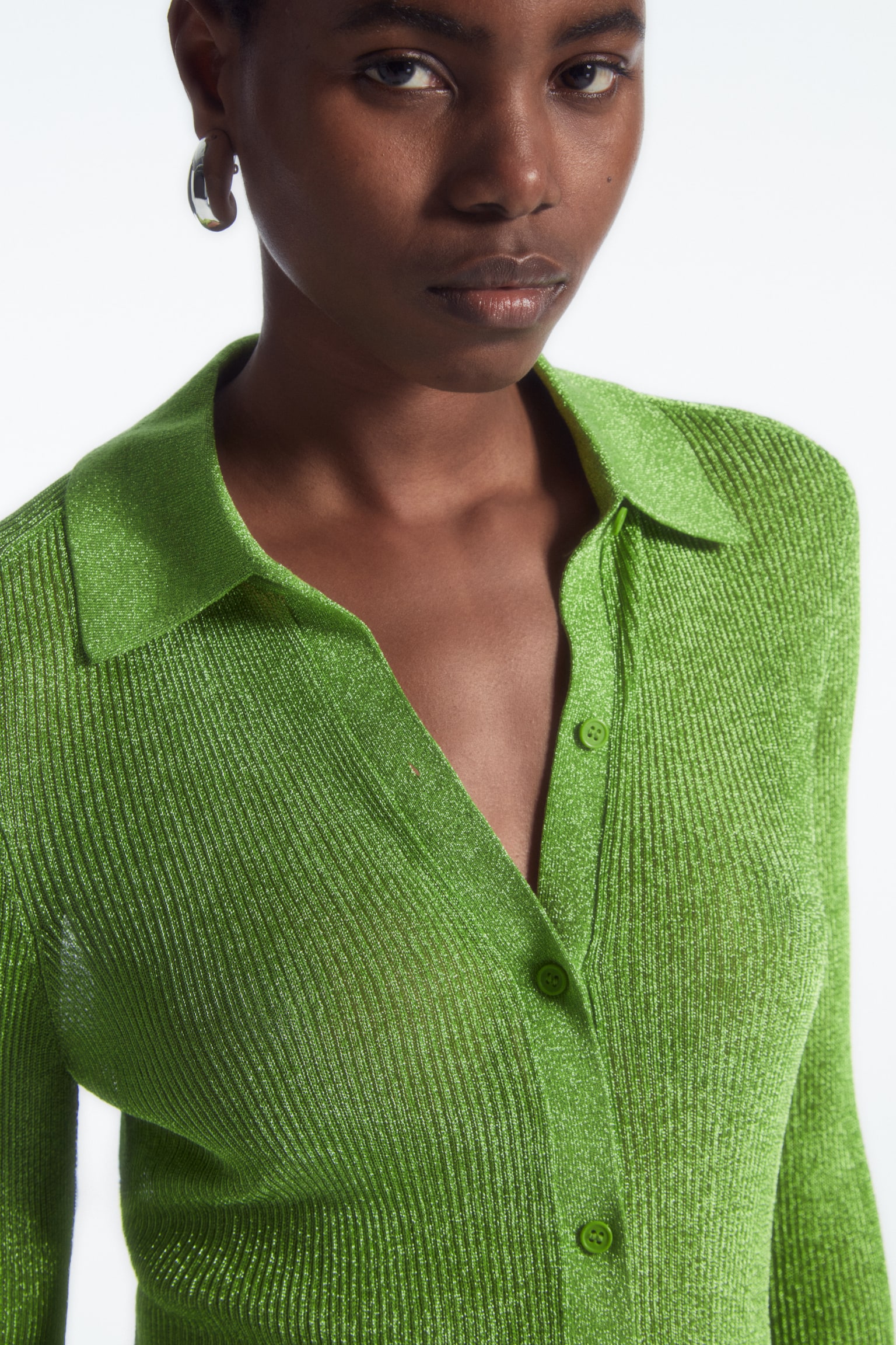 SPARKLY RIBBED-KNIT SHIRT - GREEN/LIGHT BLUE/DARK GREY - 5