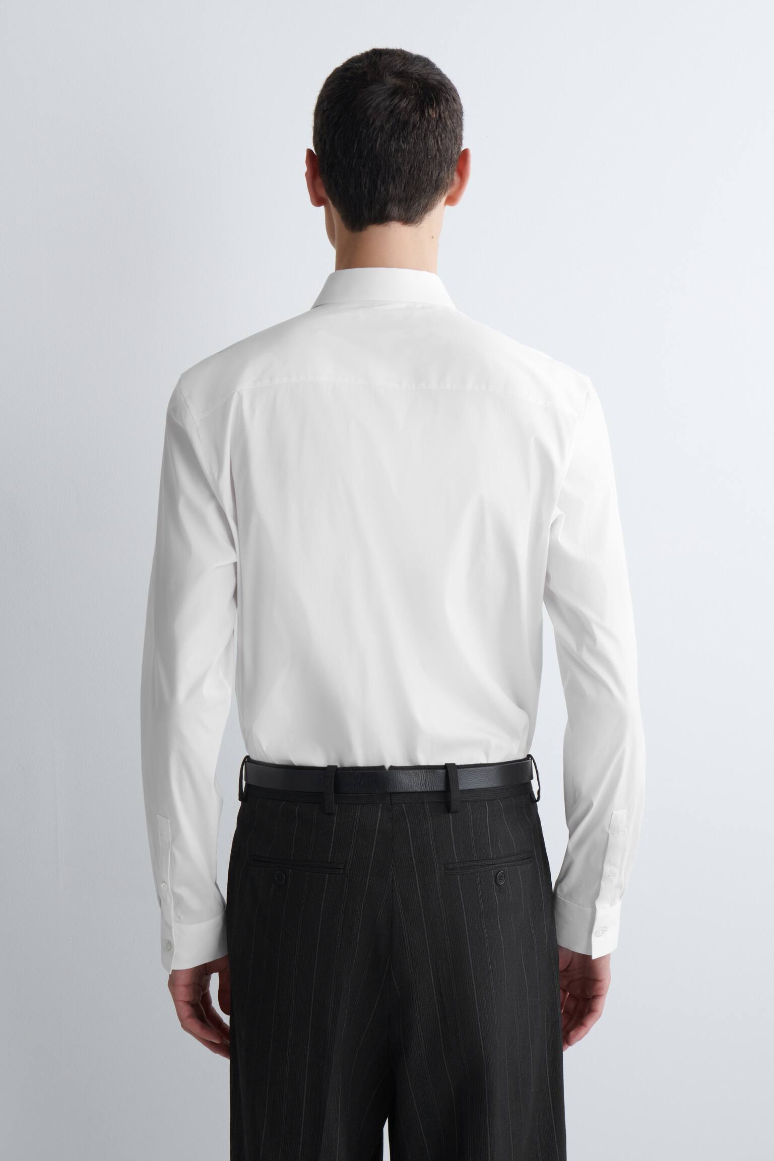 CAMICIA IN POPELINE DI COTONE DAL TAGLIO SLIM - BIANCO/BLU NAVY / GESSATO - 4