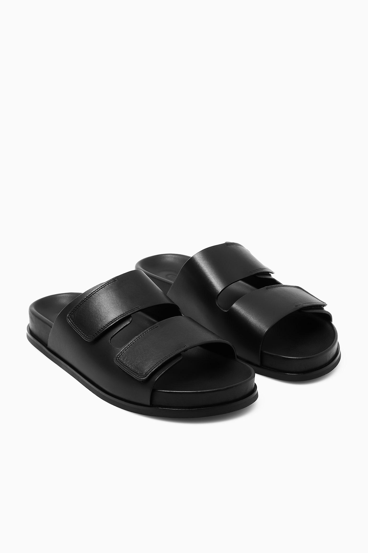 WIDE-STRAP LEATHER SLIDES - BLACK - 4