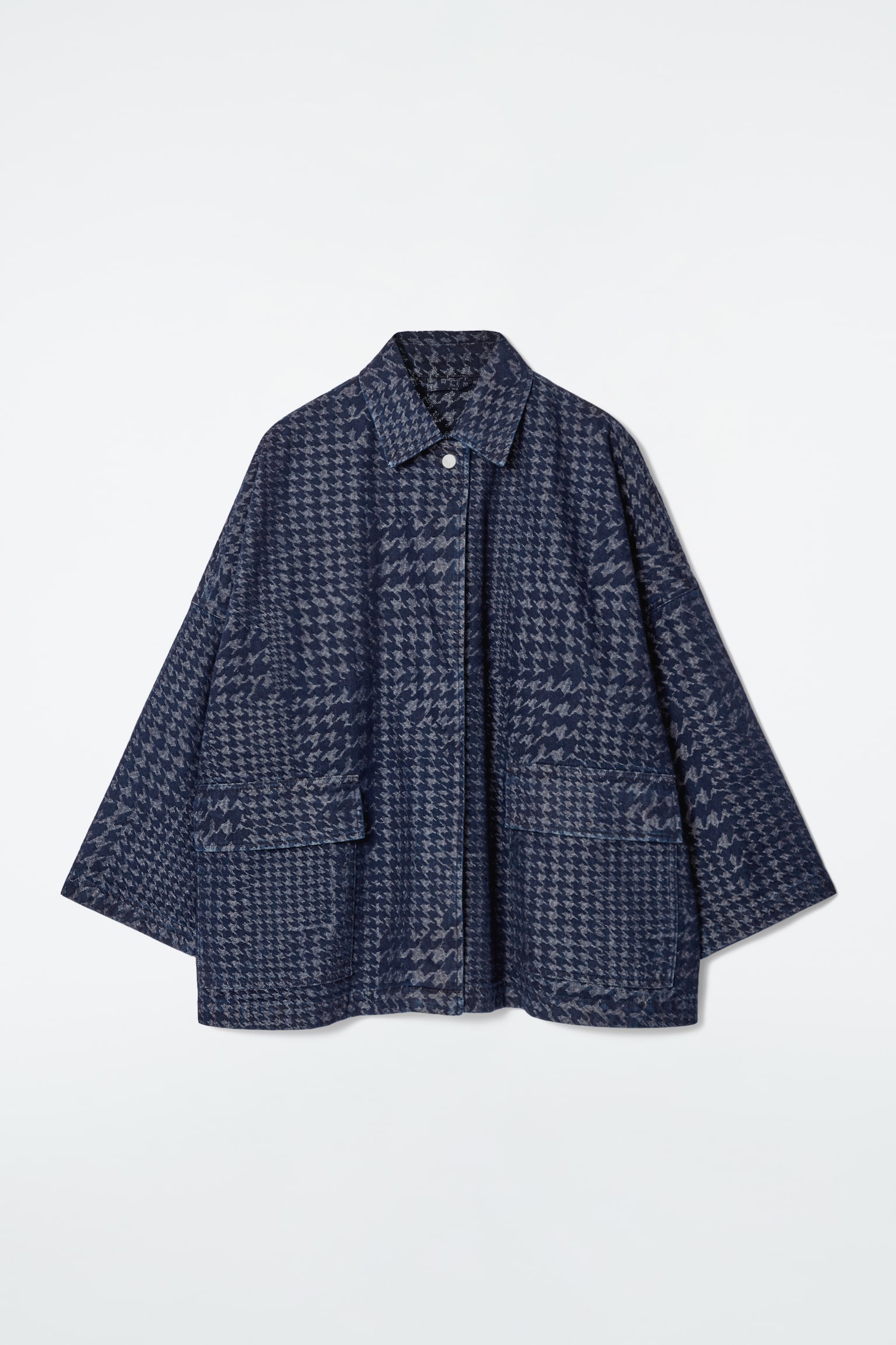 HOUNDSTOOTH-JACQUARD DENIM JACKET - BLUE