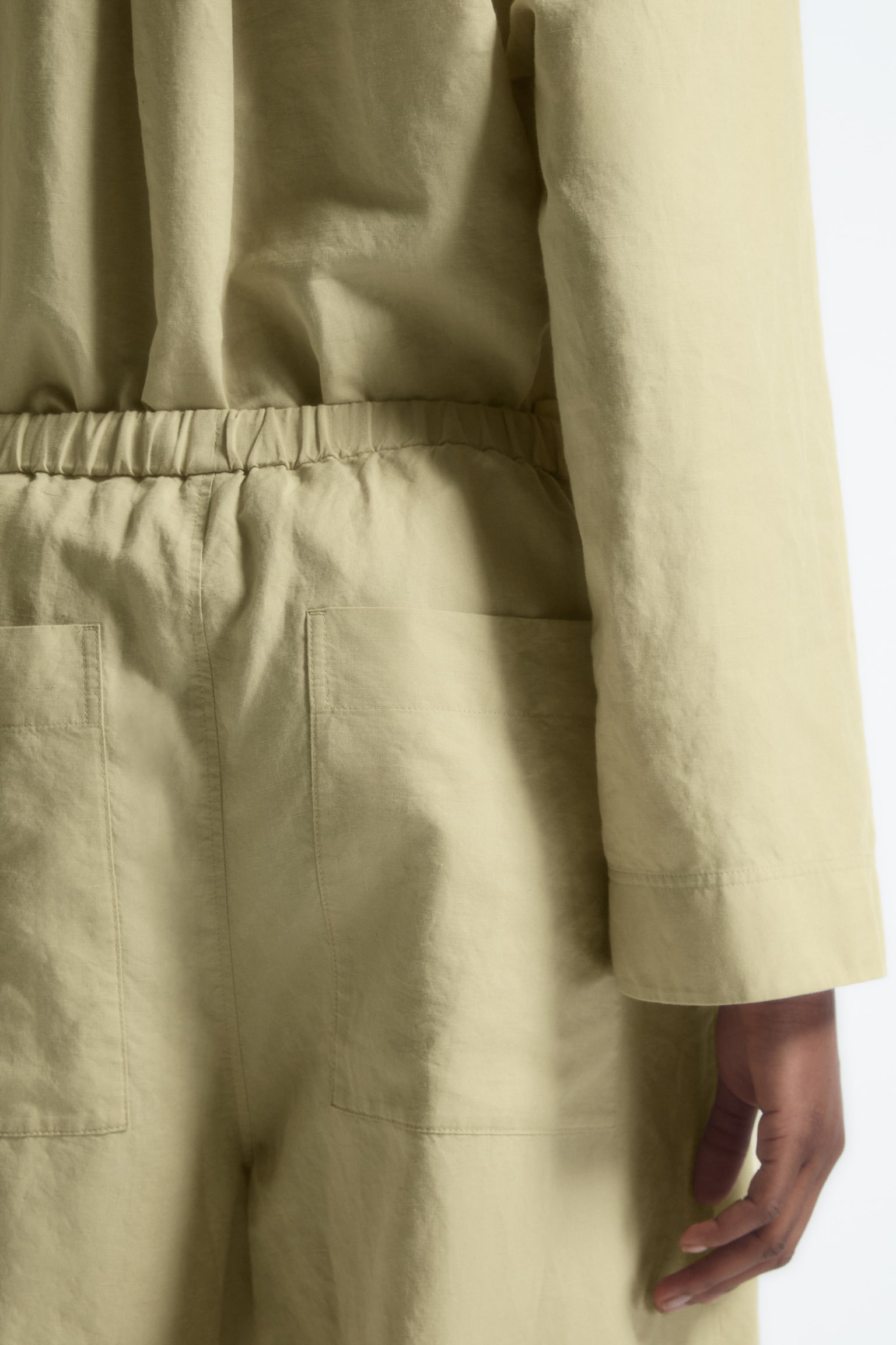 WIDE-LEG LINEN DRAWSTRING TROUSERS - WASHED KHAKI/WHITE - 3