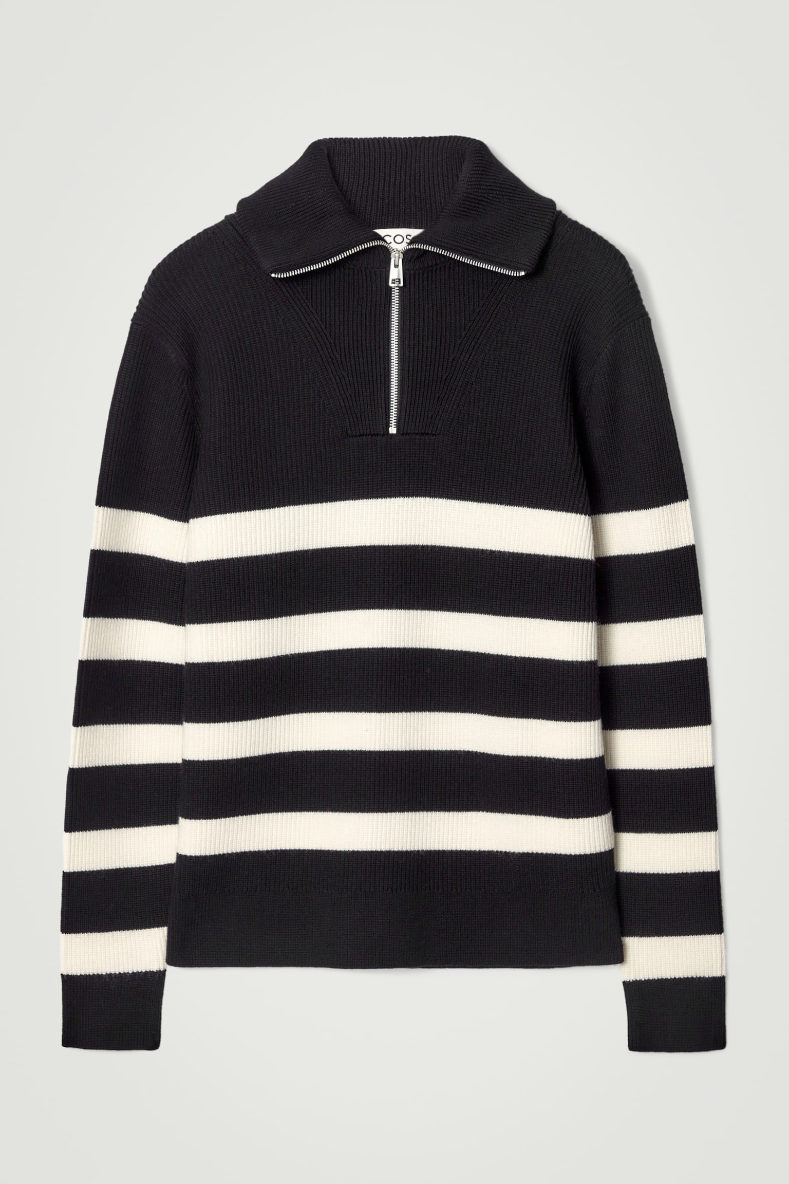 MERINO WOOL HALF-ZIP JUMPER - BLACK / CREAM / STRIPED/BEIGE/DARK GREY - 2