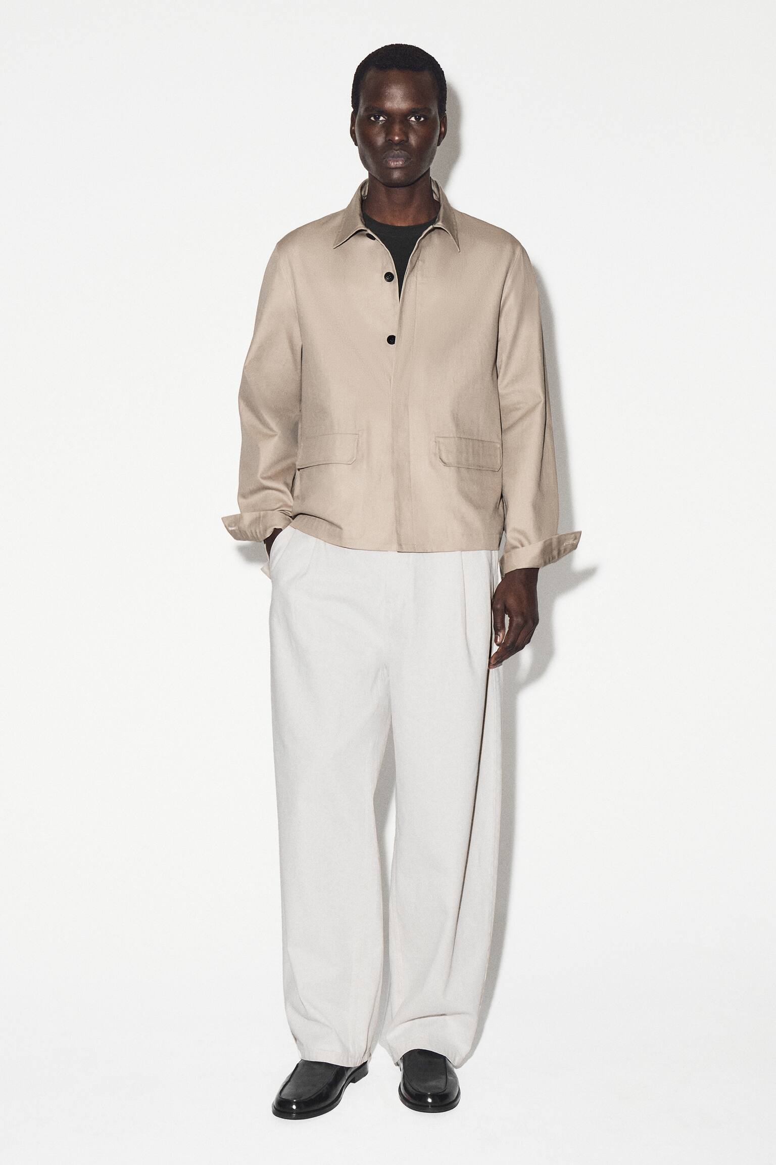 OVERSHIRT DIN BUMBAC, CROIALĂ LEJERĂ - BEJ/BLEUMARIN - 3