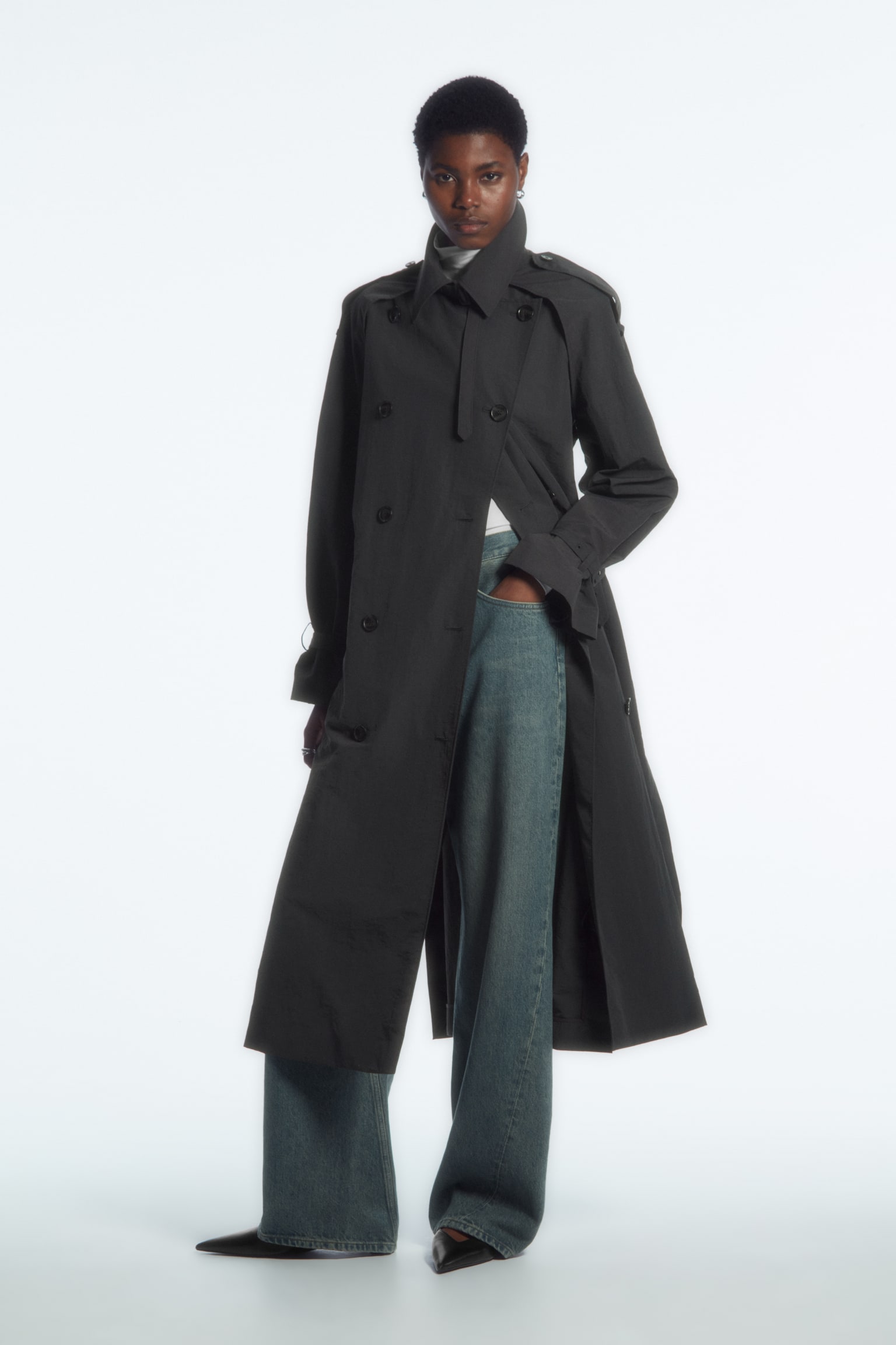 CONVERTIBLE NYLON TRENCH COAT - DARK GREY - 4