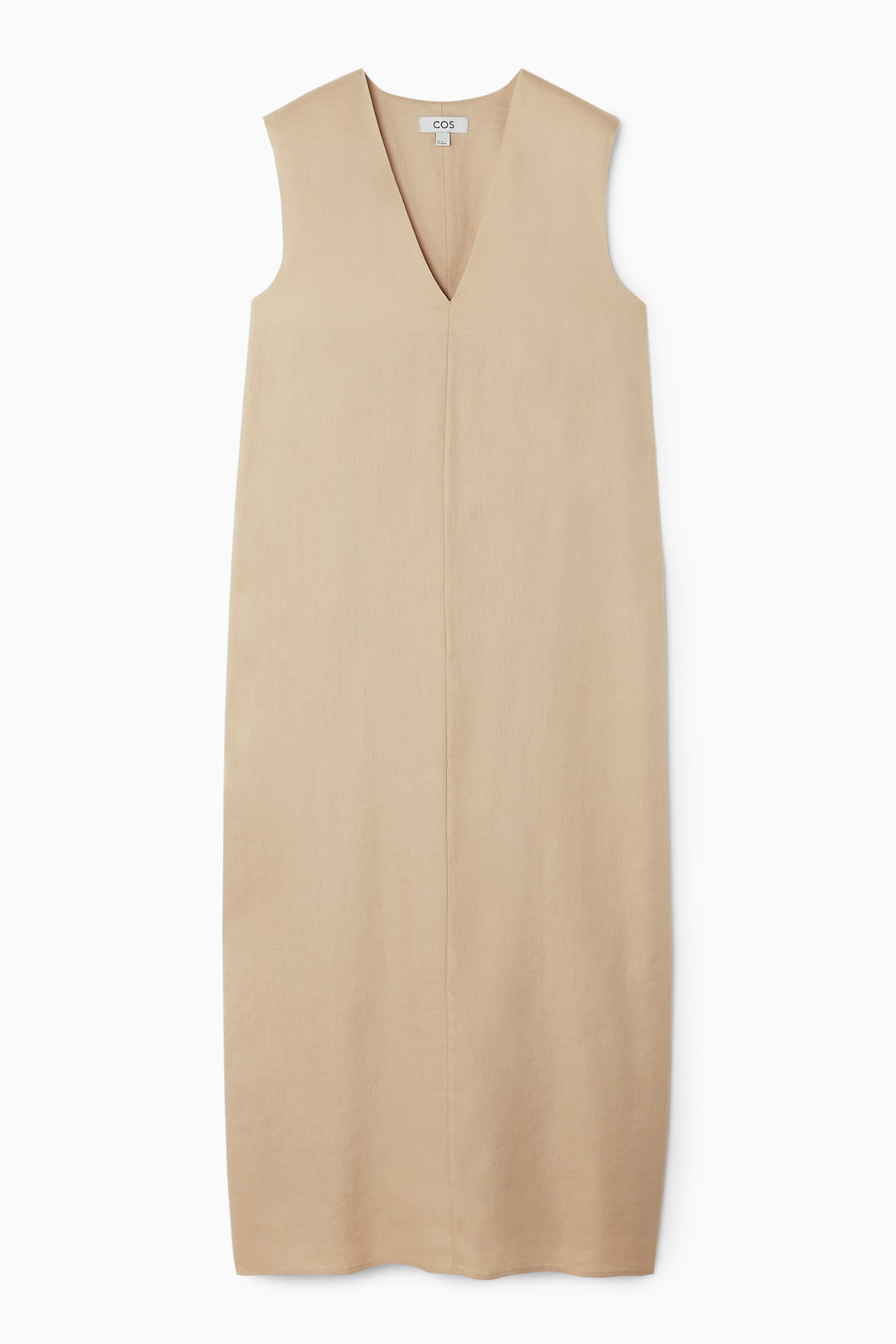 V-NECK LINEN-BLEND DRESS - BEIGE - 2