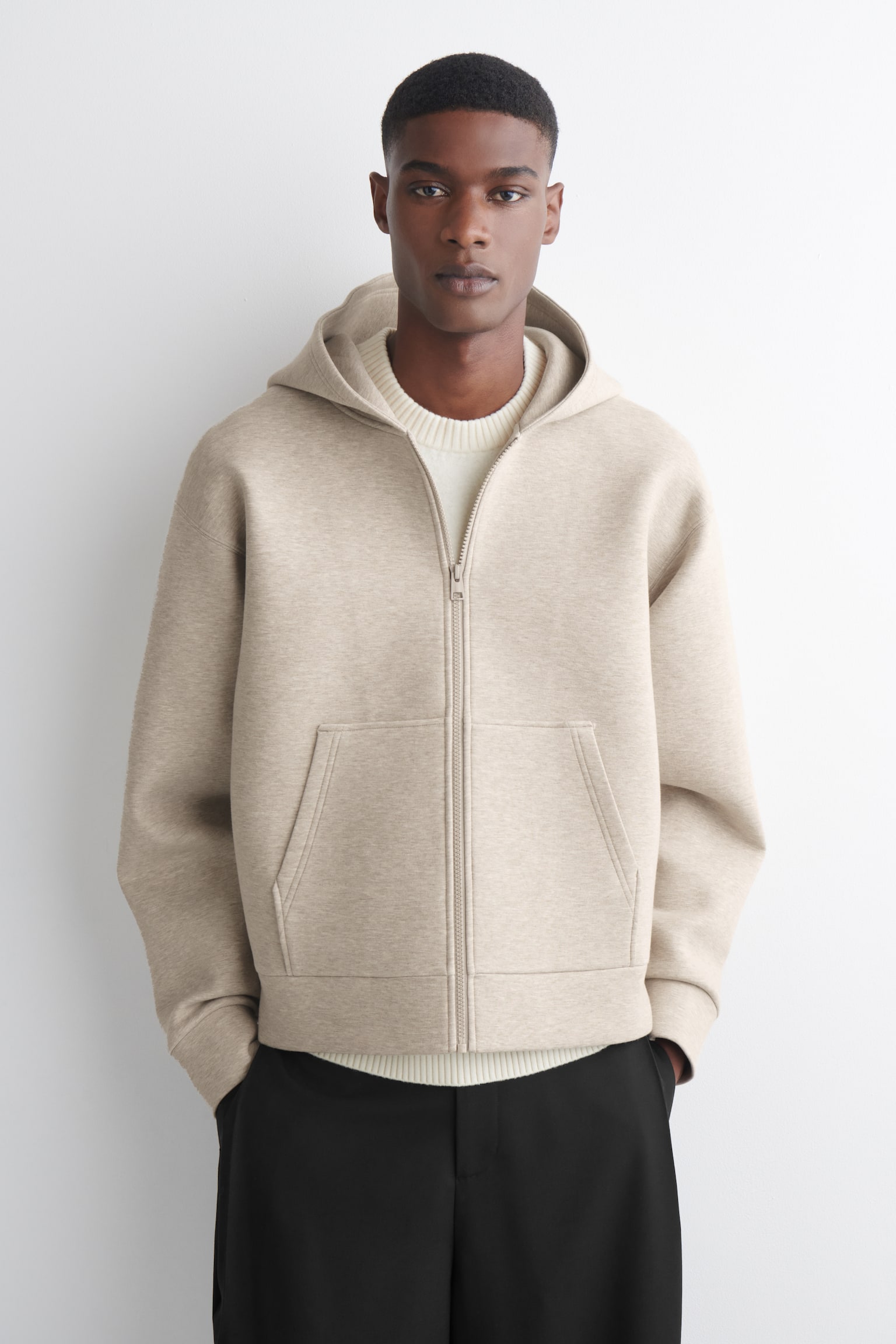 OVERSIZED SCUBA-JERSEY RITS HOODIE - buinbeige - 1