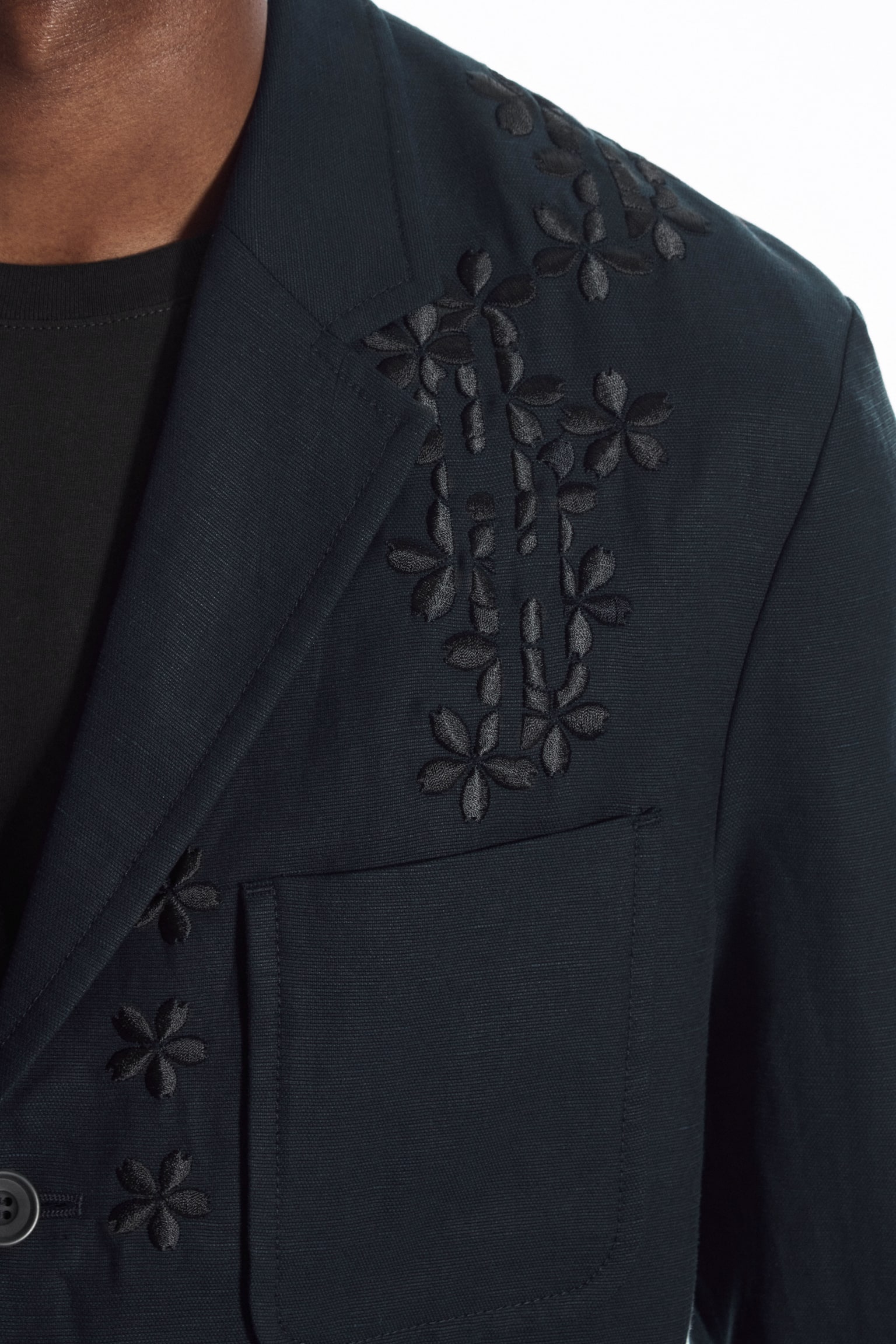 FLORAL EMBROIDERED BLAZER - NAVY BLUE - 4