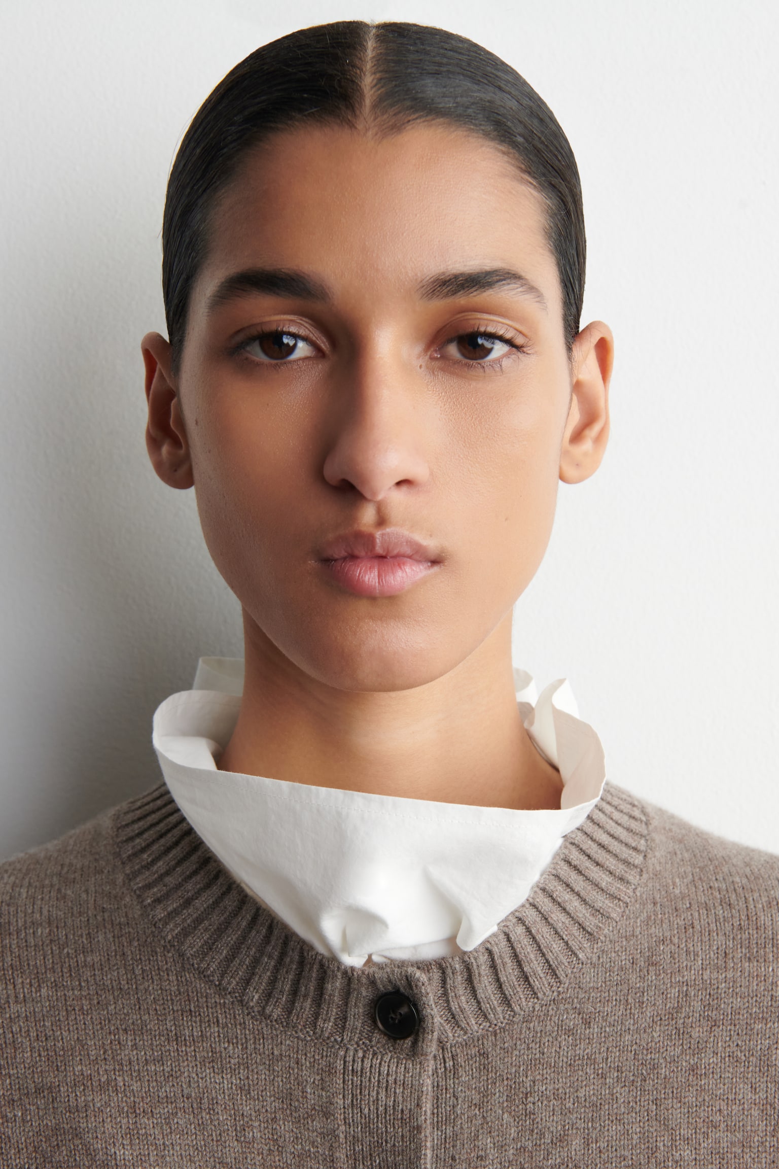 MERINO WOOL CARDIGAN - BEIGE MÉLANGE/BLACK/BUTTER YELLOW - 5