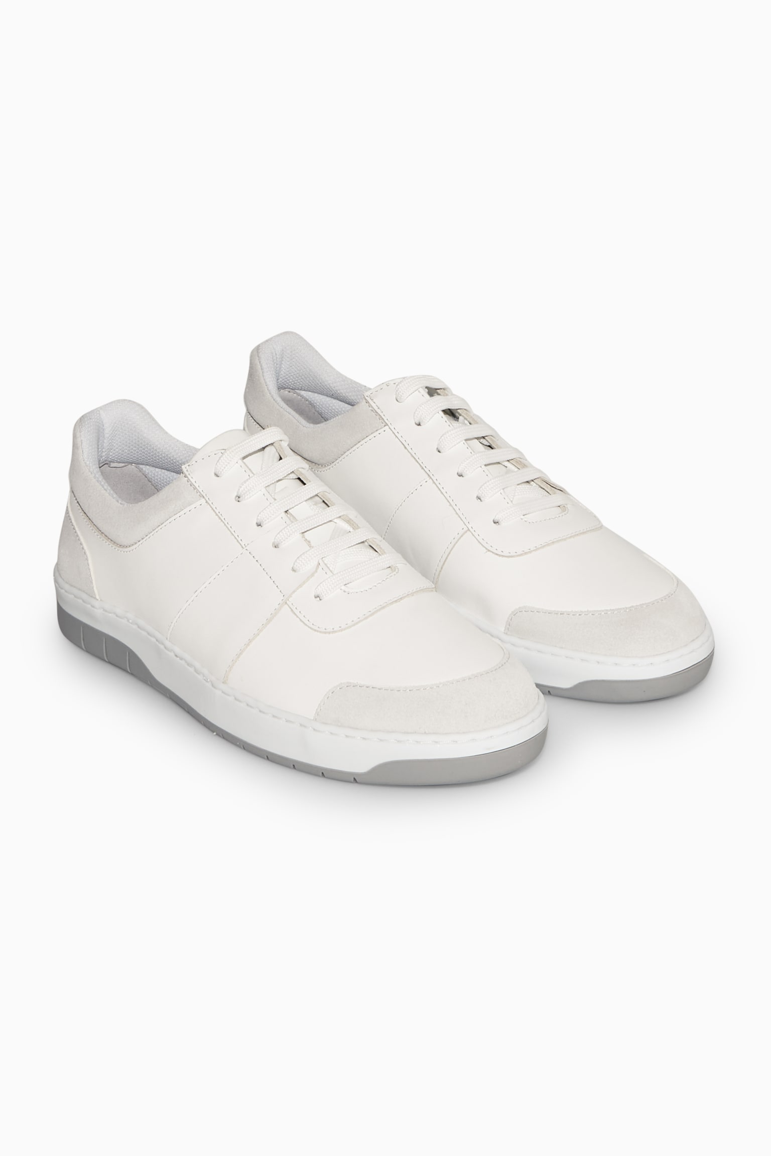 LEATHER AND SUEDE TRAINERS - WHITE - 1