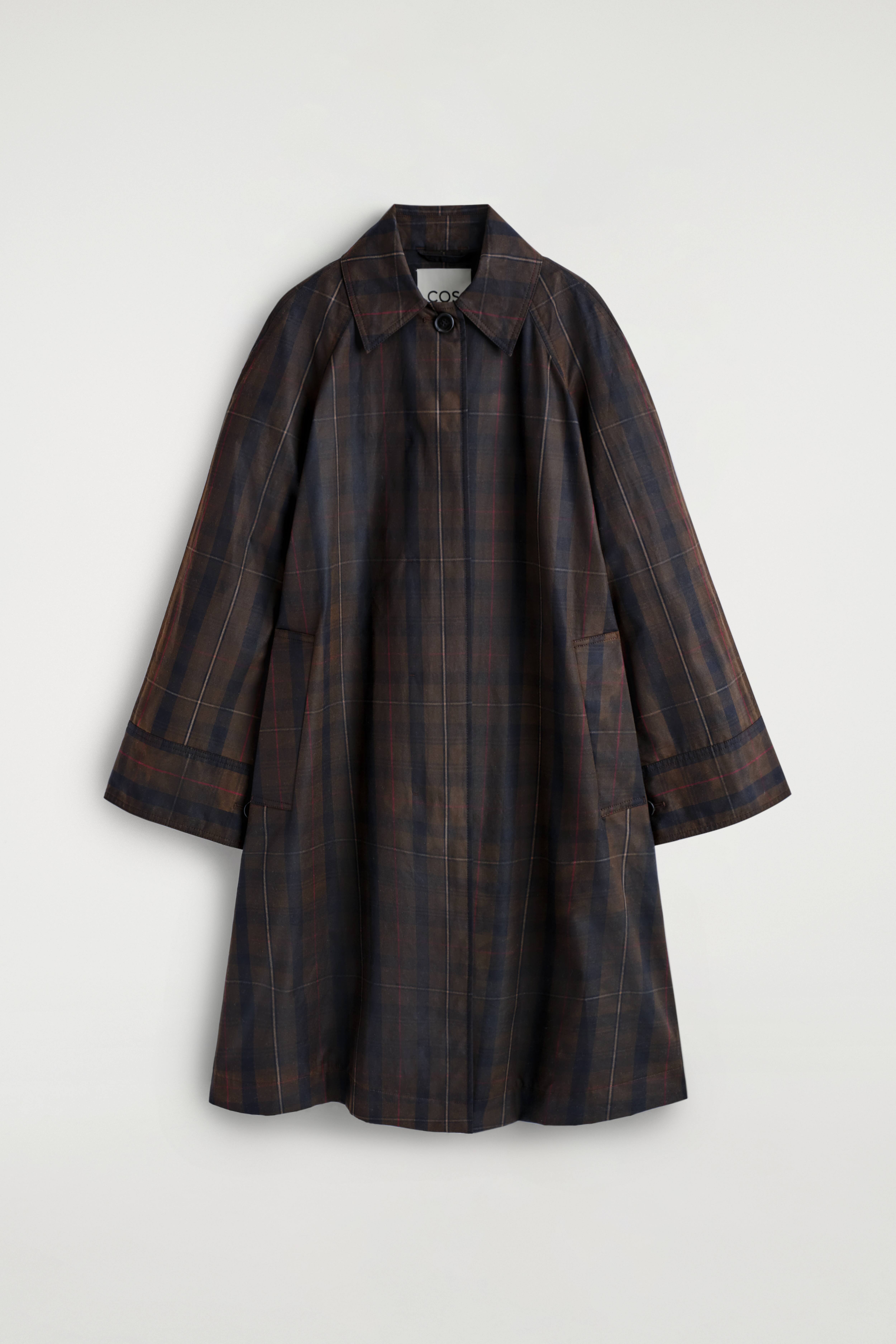 CAPPOTTO STILE CAR COAT IN COTONE CERATO A QUADRI - KAKI / QUADRI