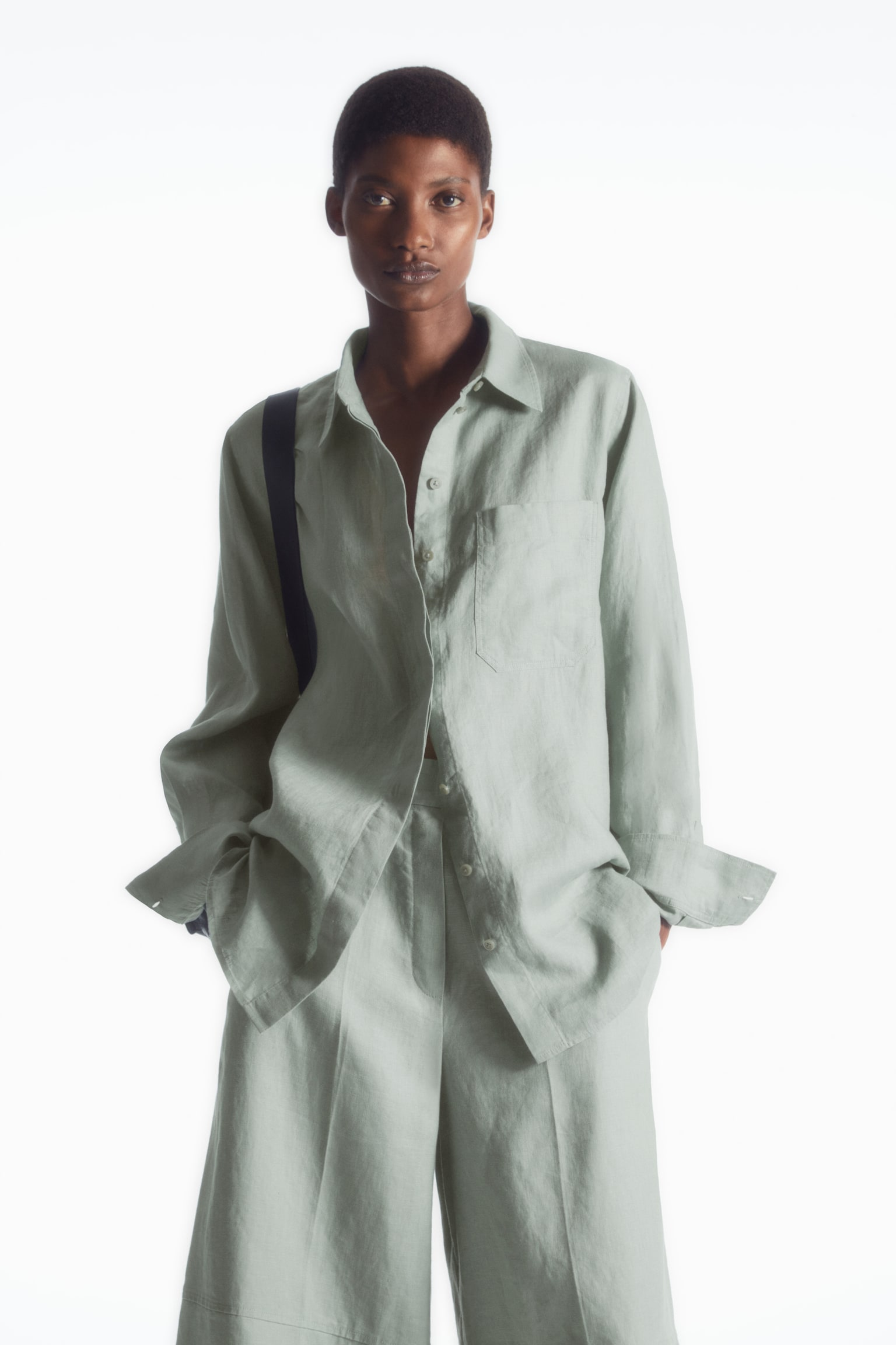 OVERSIZED LINEN SHIRT - GREEN/WHITE - 1