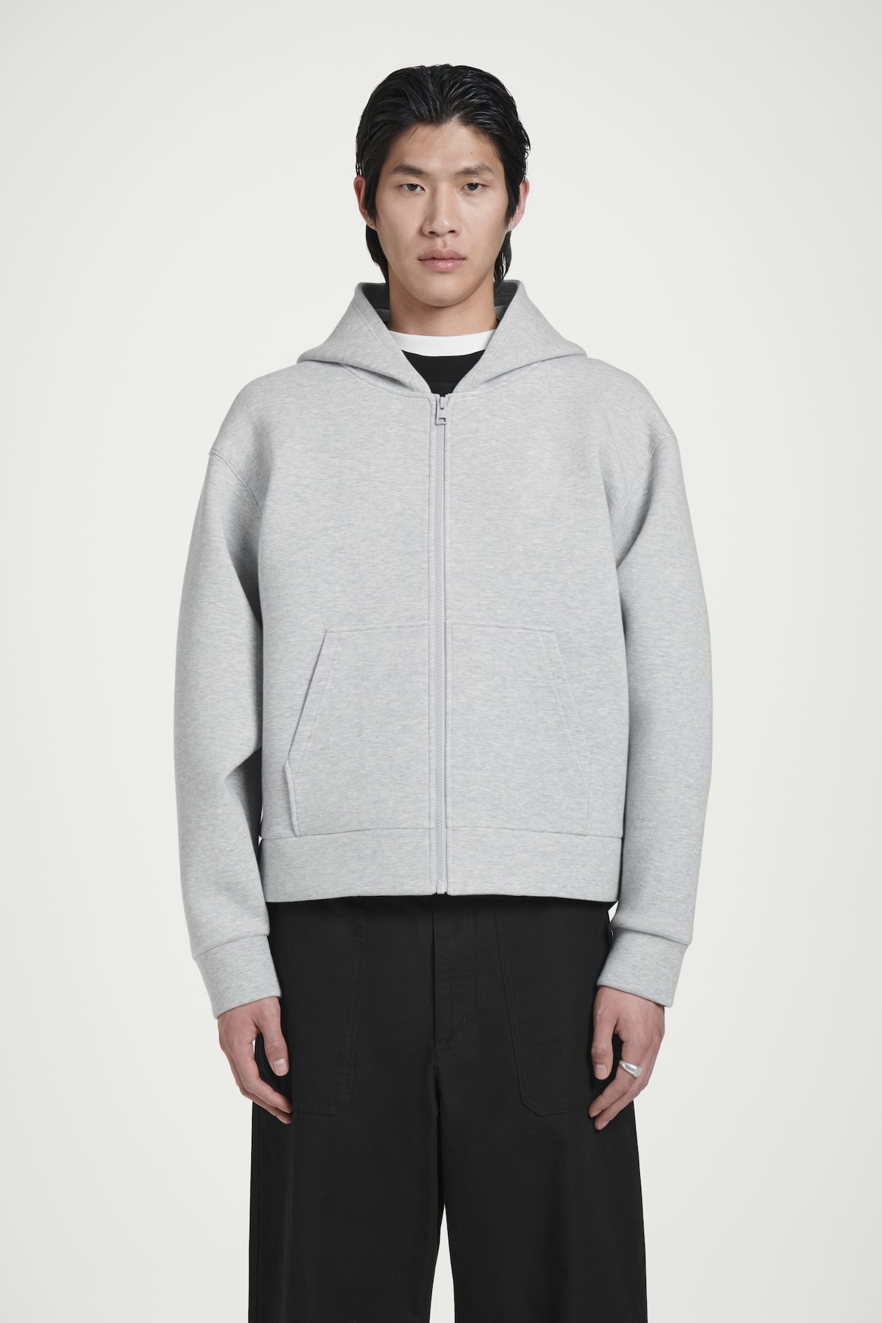 OVERSIZED SCUBA-JERSEY ZIP-UP HOODIE - CINZA - HOMEM | H&M PT
