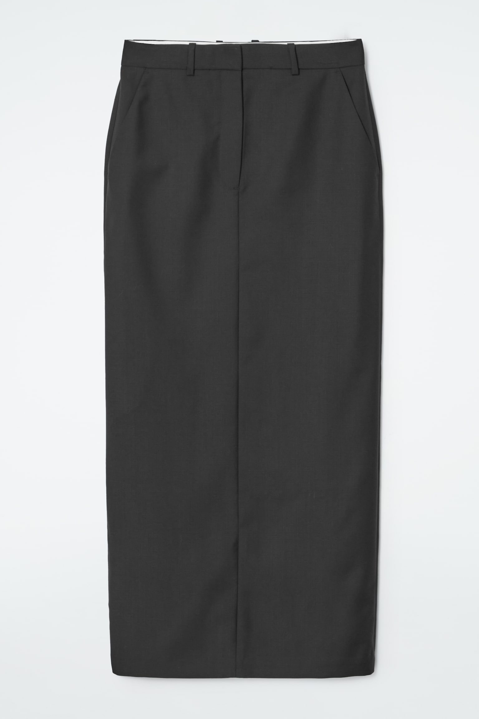 WOOL COLUMN MAXI SKIRT - BLACK - 2