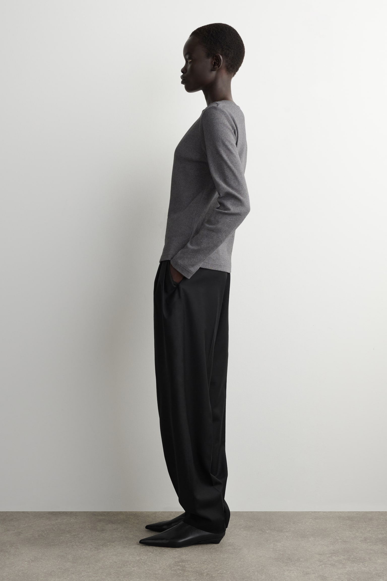 COTTON-JERSEY LONG-SLEEVED TOP - DARK GREY/ecru - 4