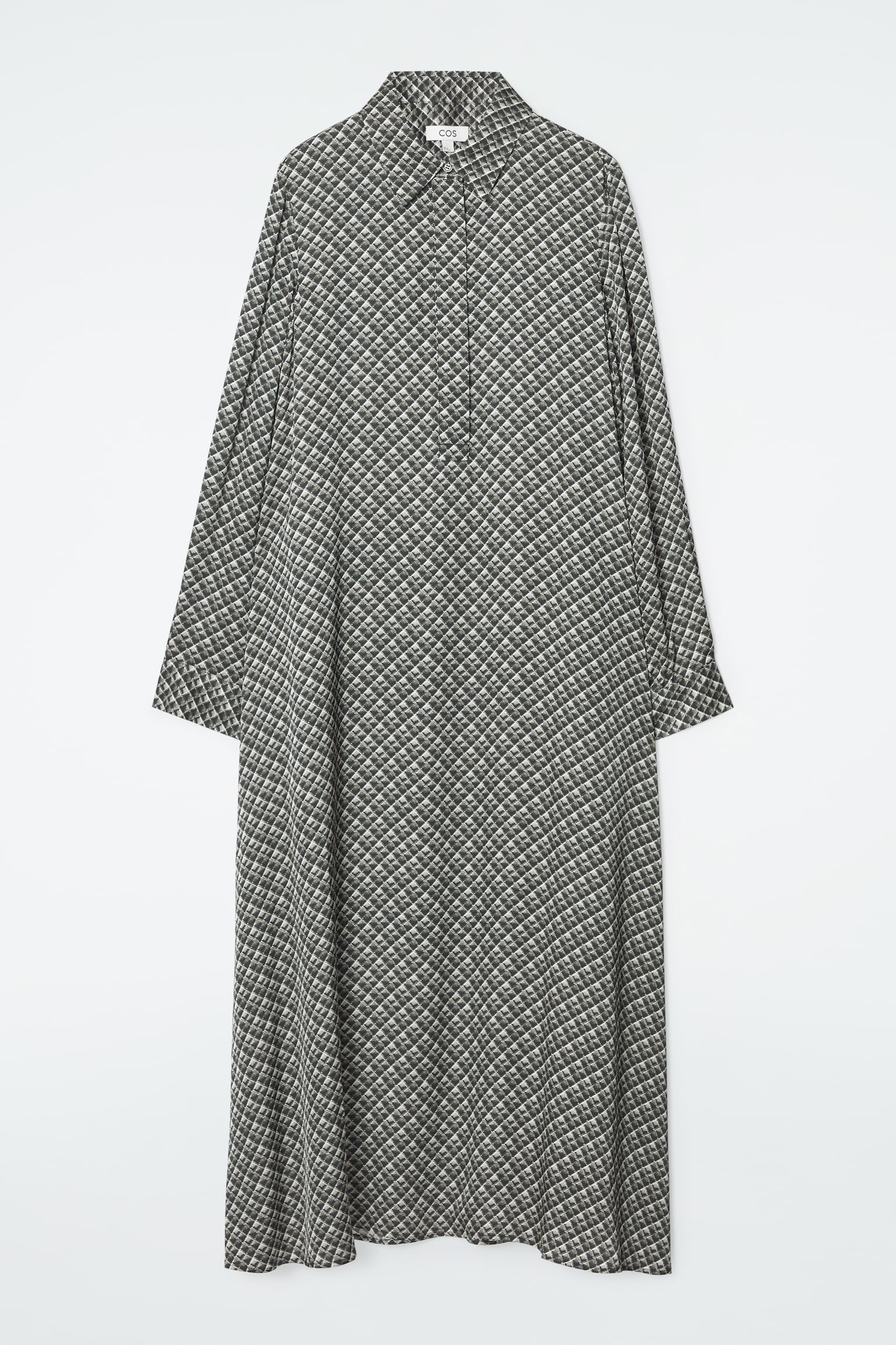 GEOMETRIC-PRINT MAXI SHIRT DRESS - DARK GREEN / PRINTED - 2