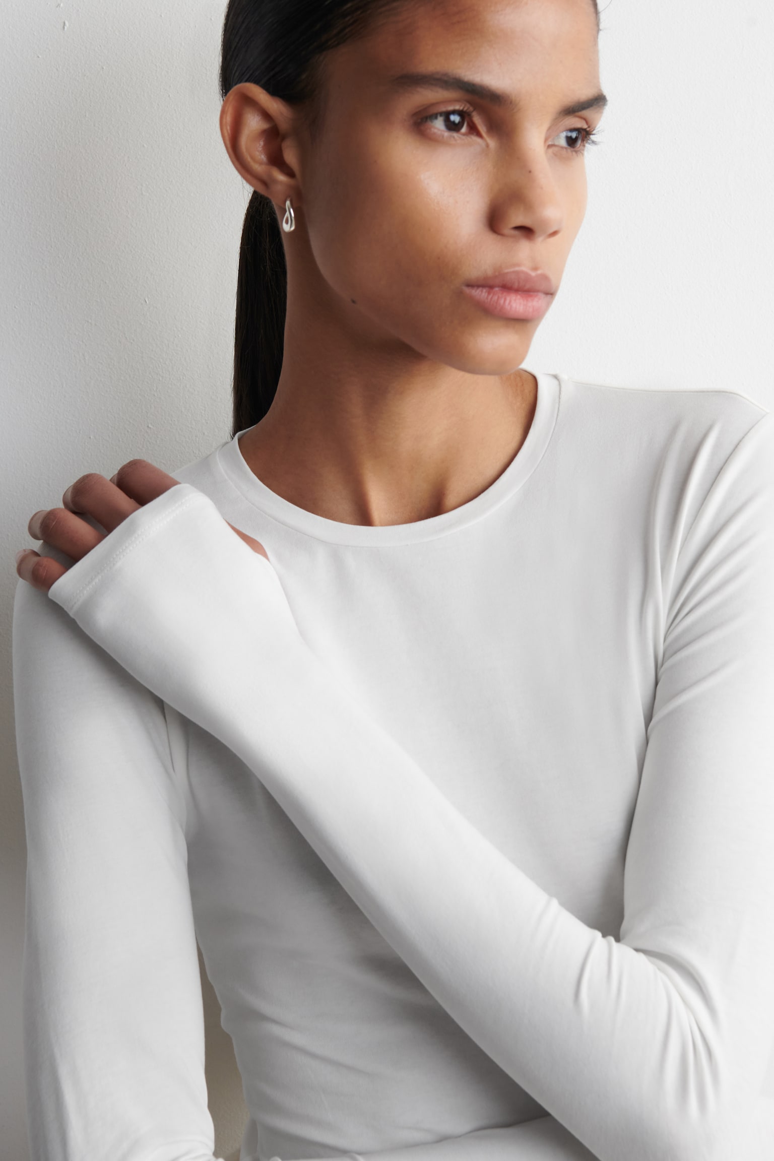 katoenen top met lange mouwen - WIT/BEIGE MÉLANGE/MARINEBLAUW/GROEN/ZWART - 4