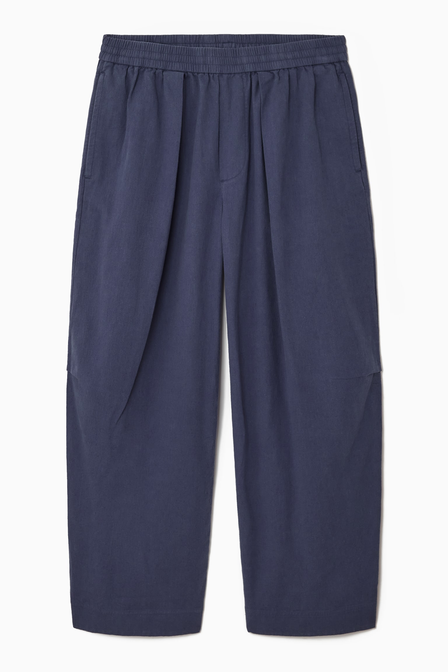 PLEATED WIDE-LEG CHAMBRAY TROUSERS - NAVY/BLACK - 2