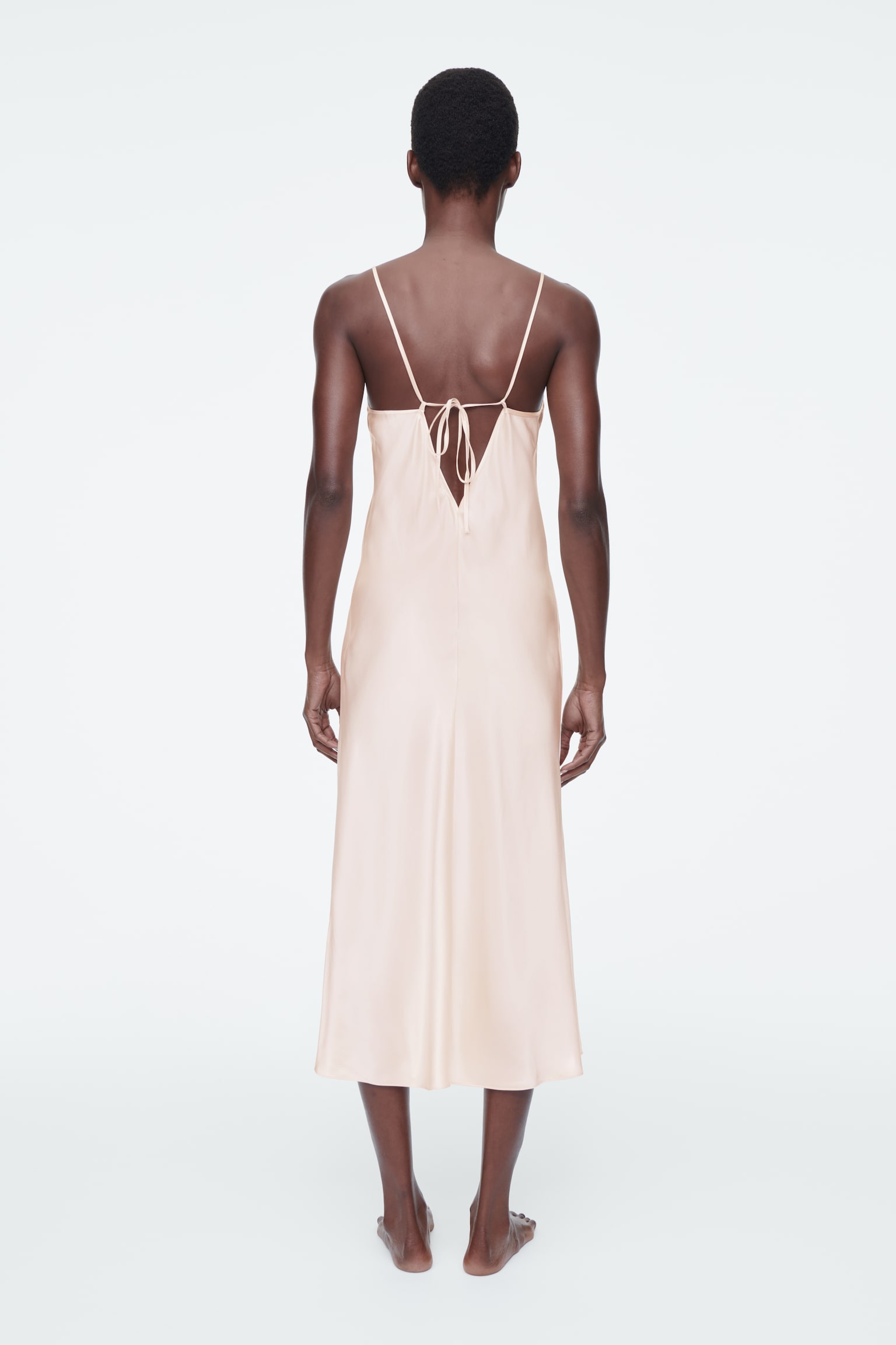 SHEER-PANEL SILK SLIP DRESS - APRICOT/BLACK - 3