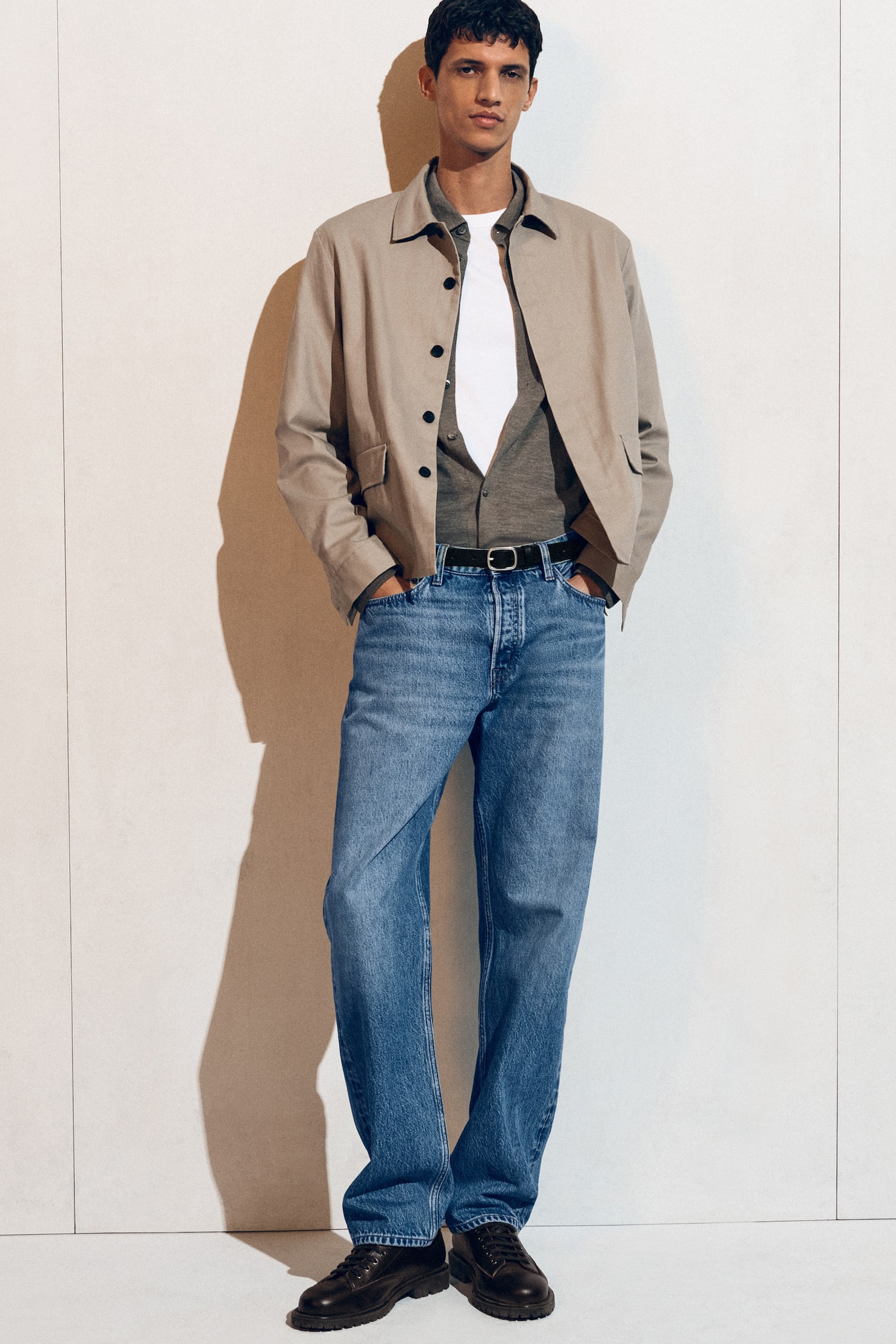 LOCKERE HEMDJACKE AUS BAUMWOLL-LEINEN-MIX - BEIGE/NAVYBLAU - 8