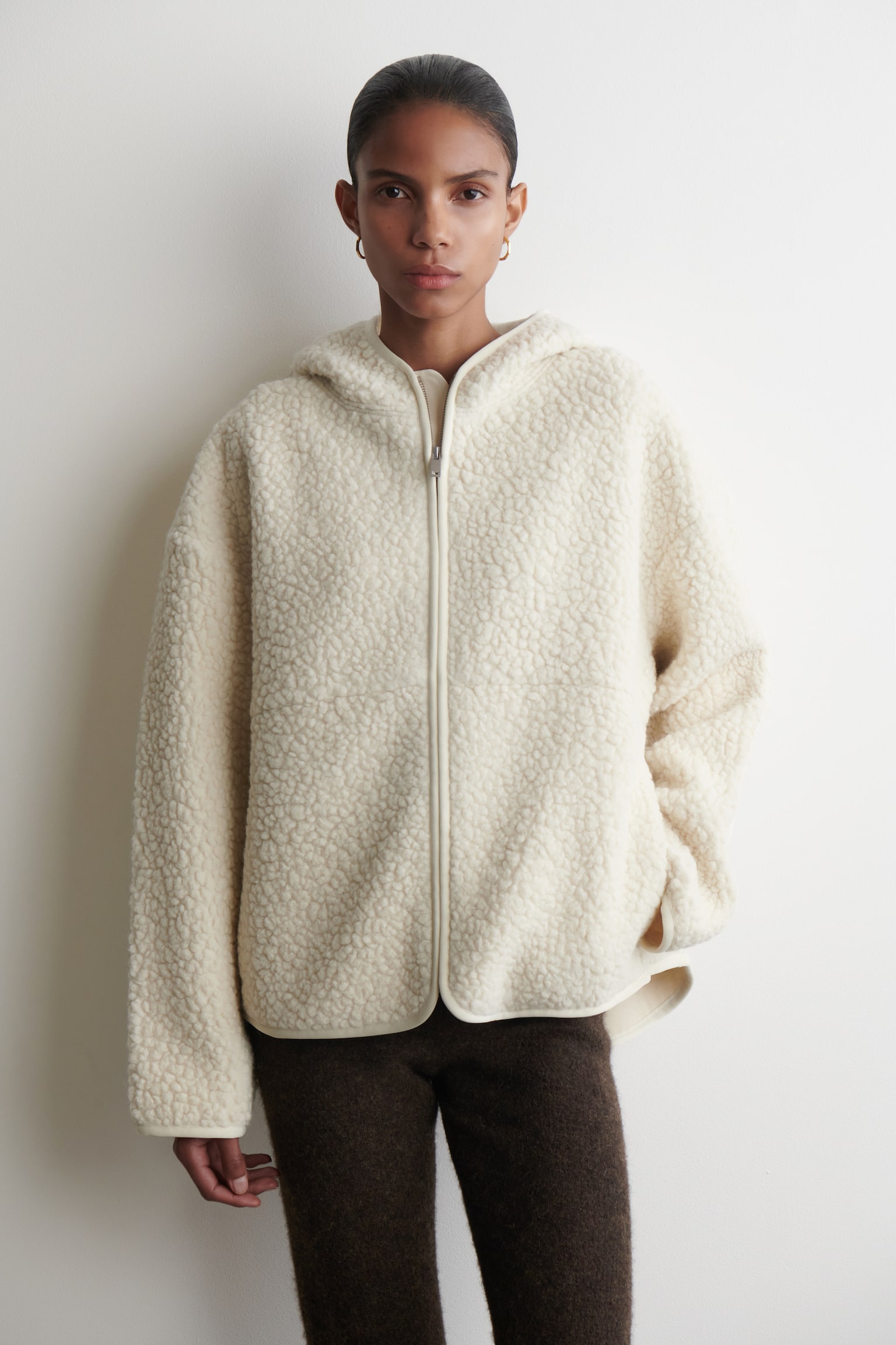 HOODED TEDDY JACKET - CREAM - 7