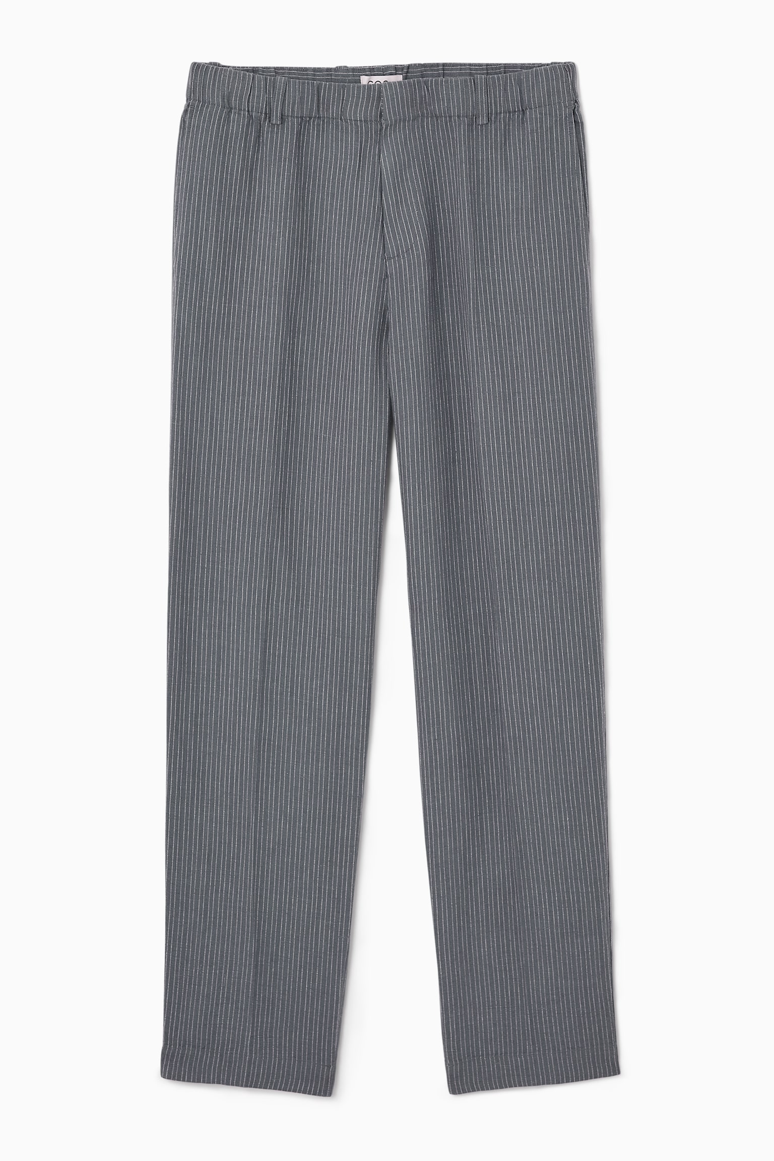 RELAXED ELASTICATED LINEN STRAIGHT-LEG TROUSERS - GREY / PINSTRIPE/DARK NAVY/STONE - 2